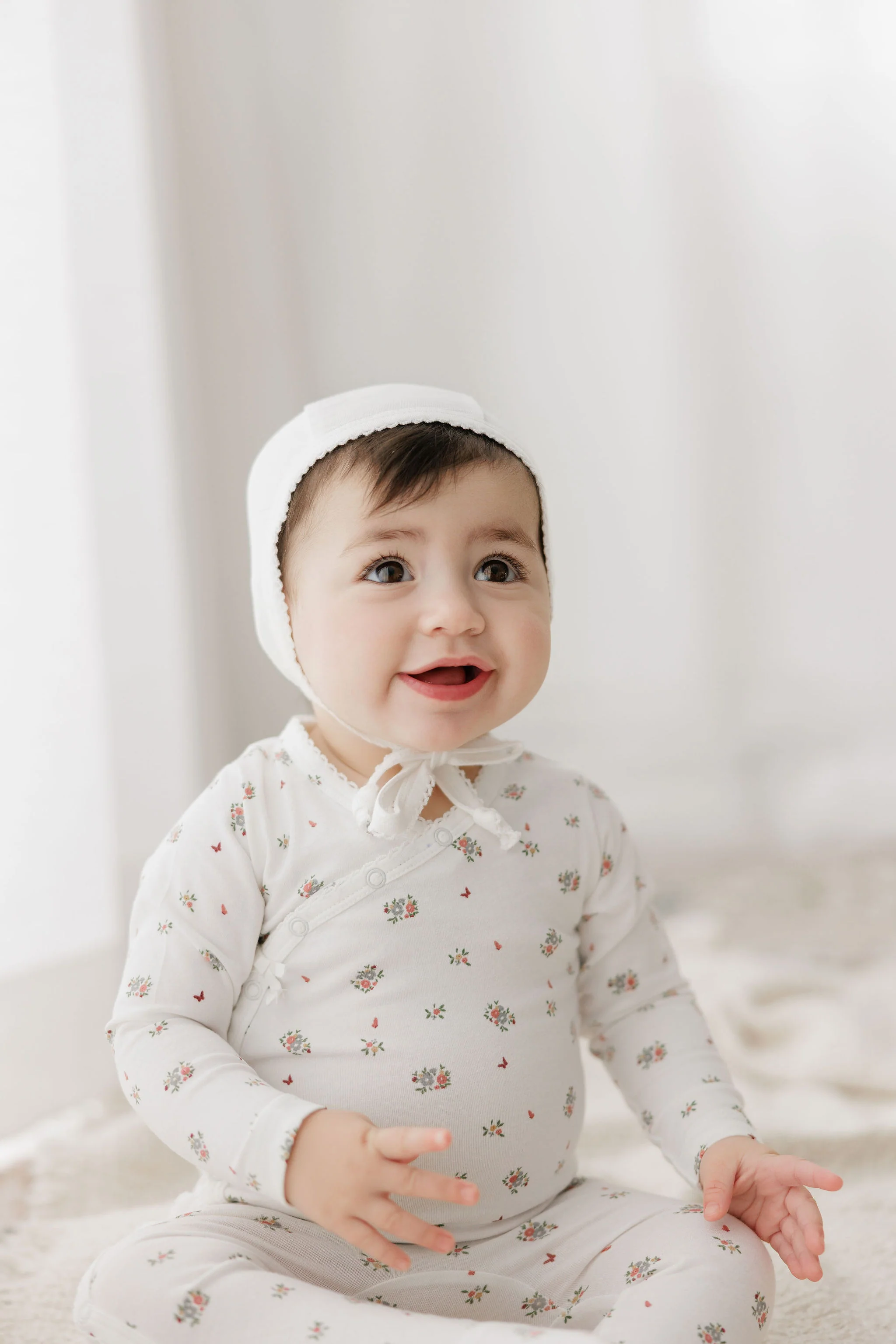 AURORA IVORY/PINK FLORAL FOOTIE + BONNET - Image 2