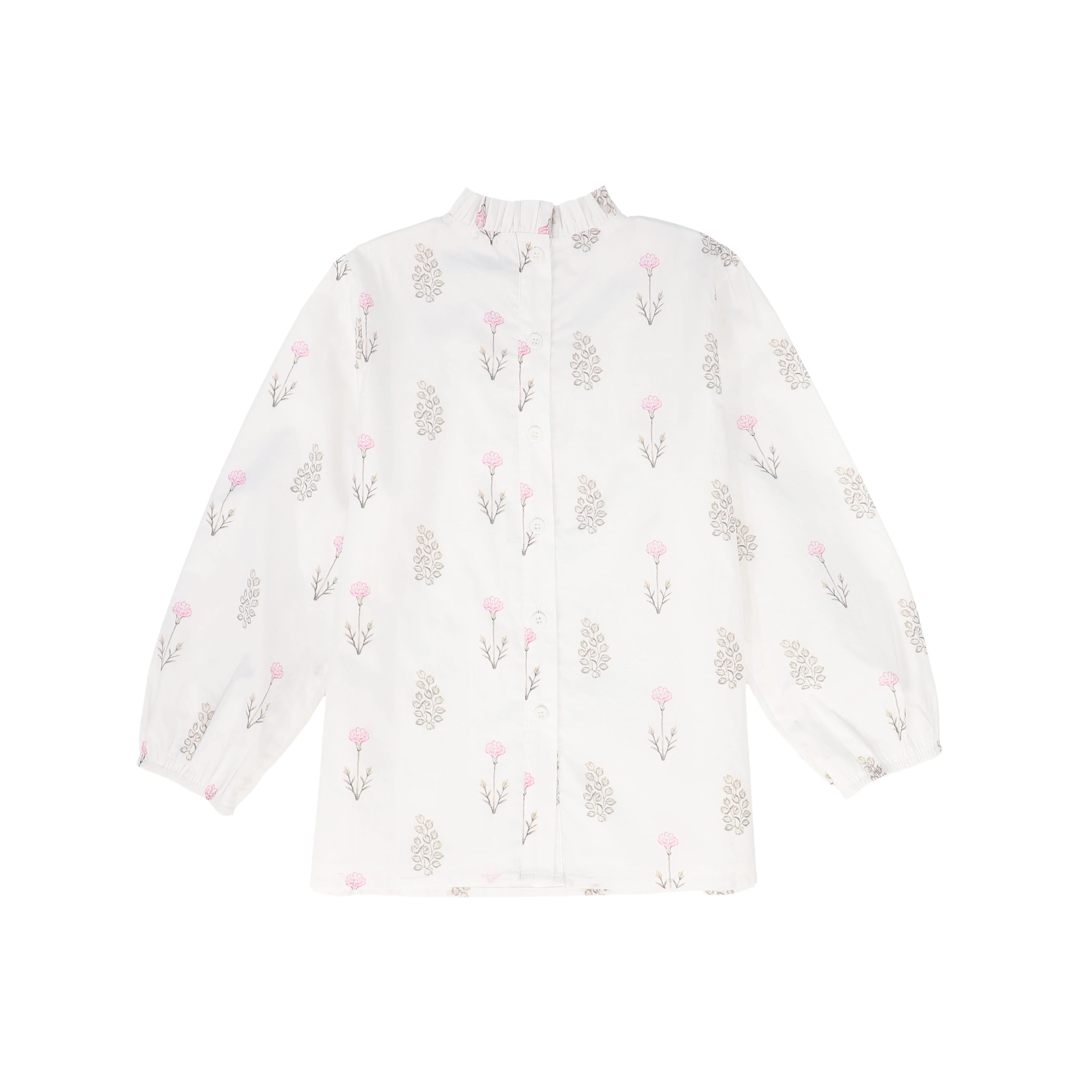 BACE COLLECTION BEIGE FLORAL SCATTERED GATHERED BLOUSE [FINAL SALE] - Image 2