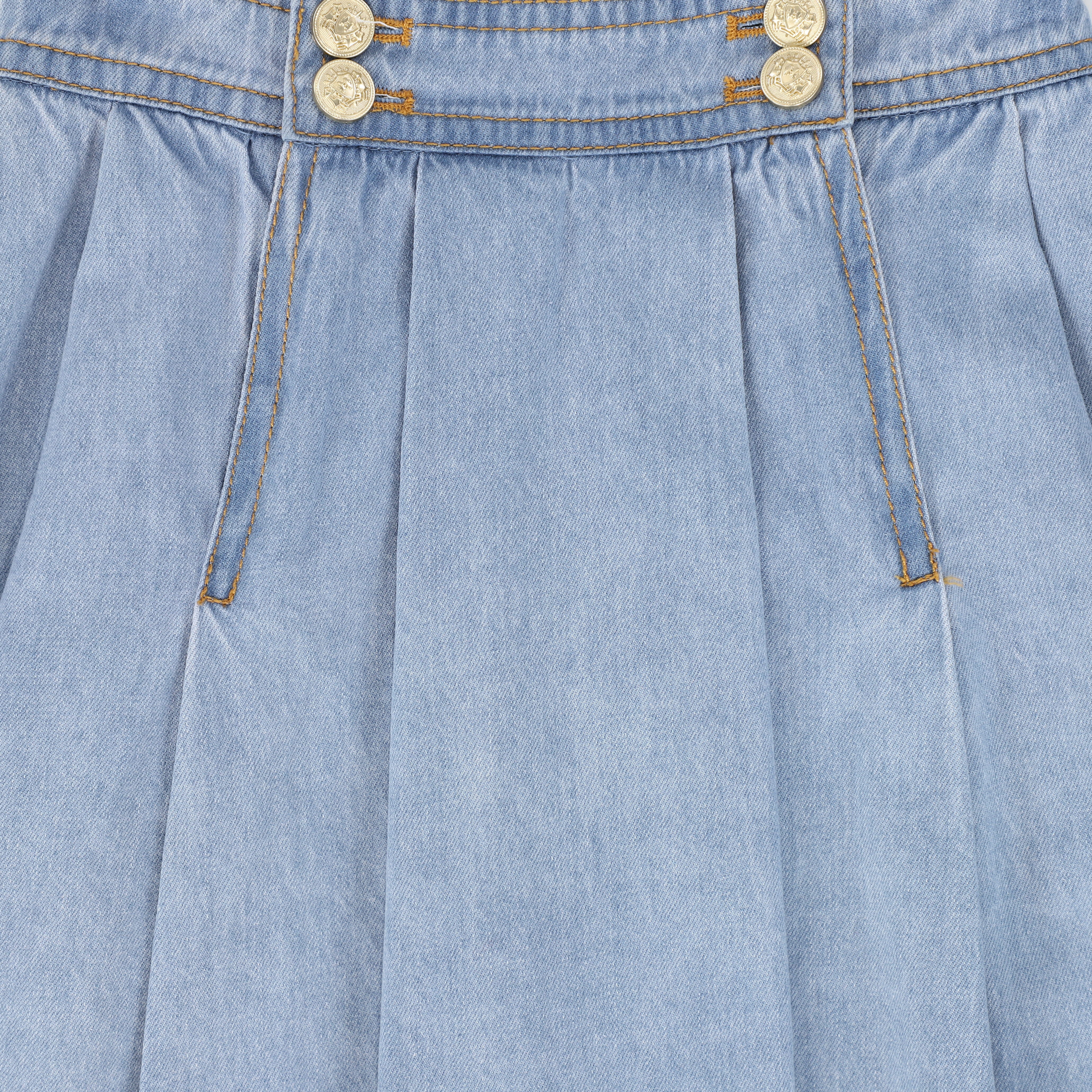 BACE COLLECTION LIGHT BLUE DENIM DOUBLE BUTTON PLEAT SKIRT [FINAL SALE] - Image 3