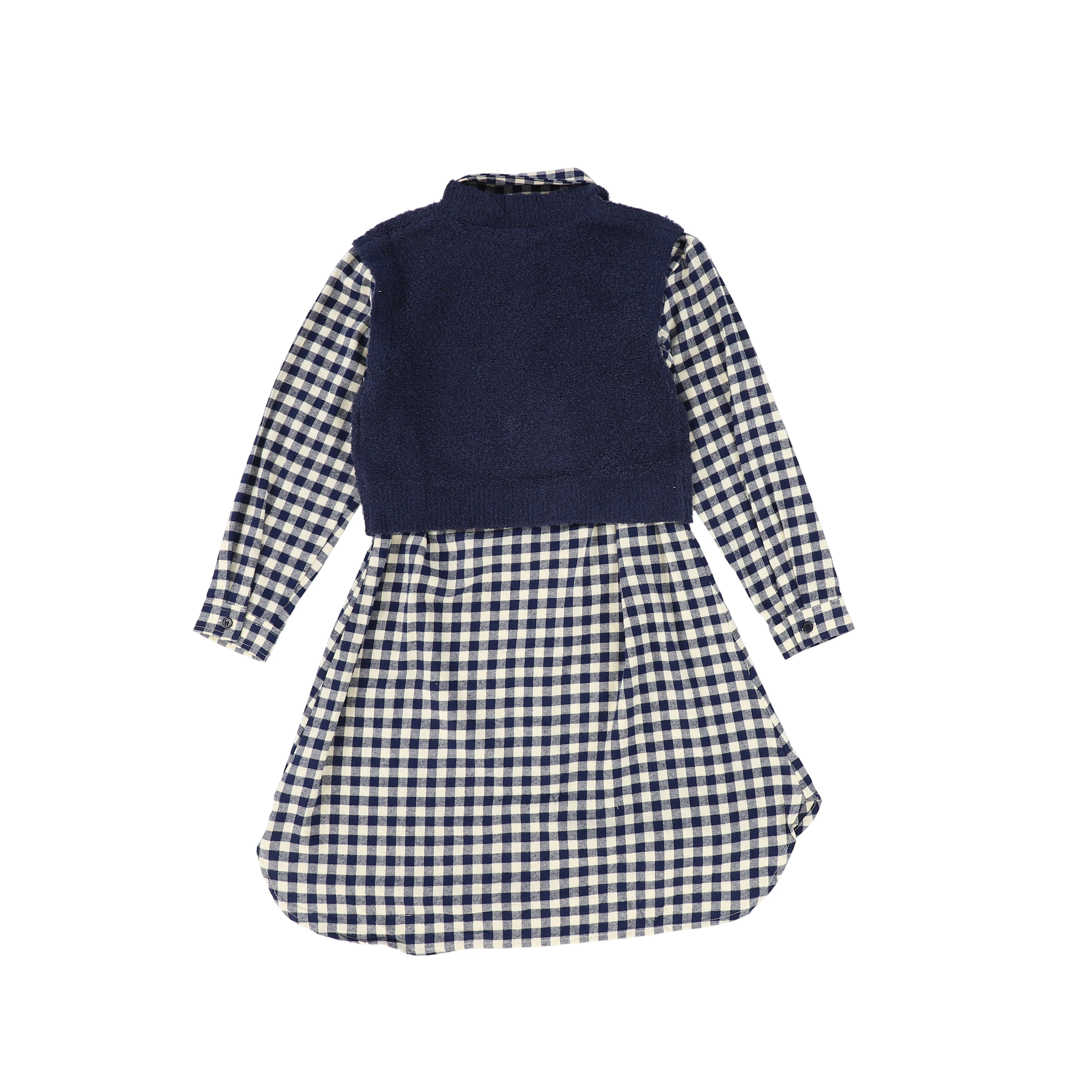 Bace Collection Navy Flannel Gingham Overlay Shirt Dress [FINAL SALE] - Image 2