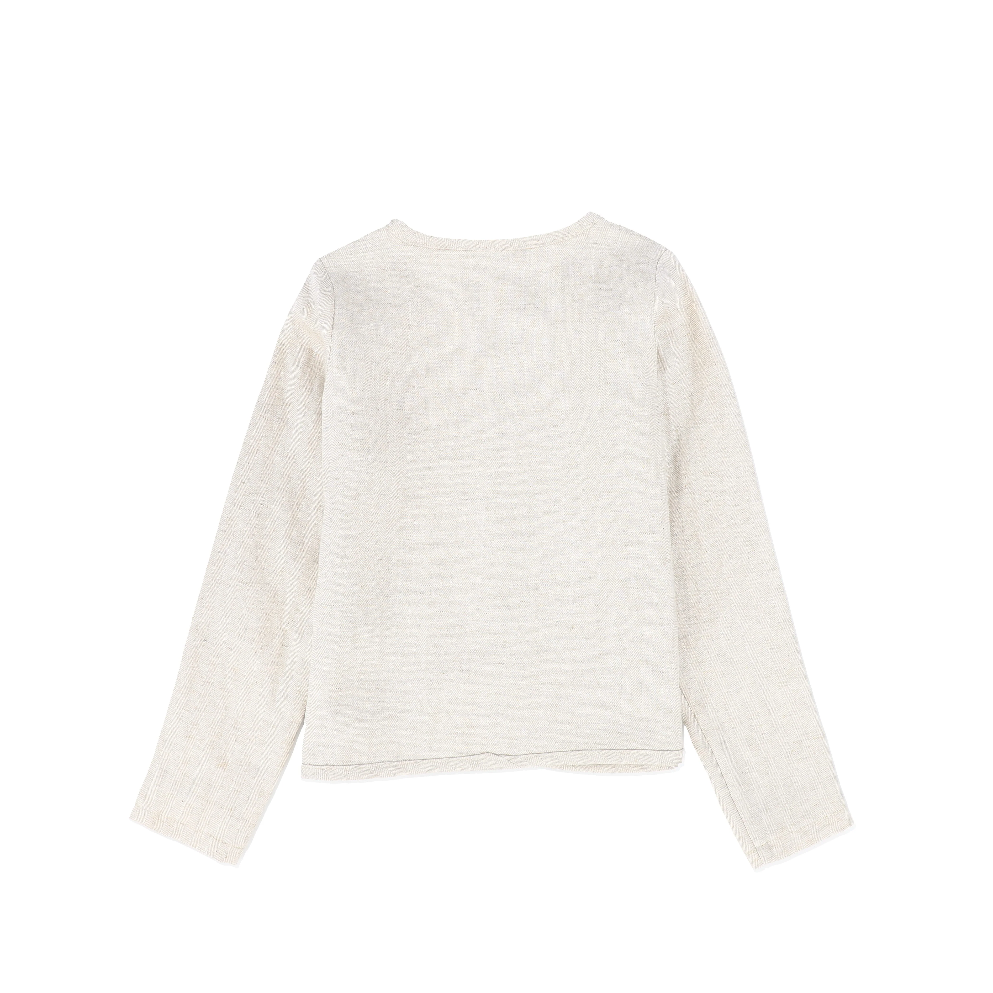 BACE COLLECTION BEIGE LINEN HERRINGBONE BUTTON BLAZER [FINAL SALE] - Image 2