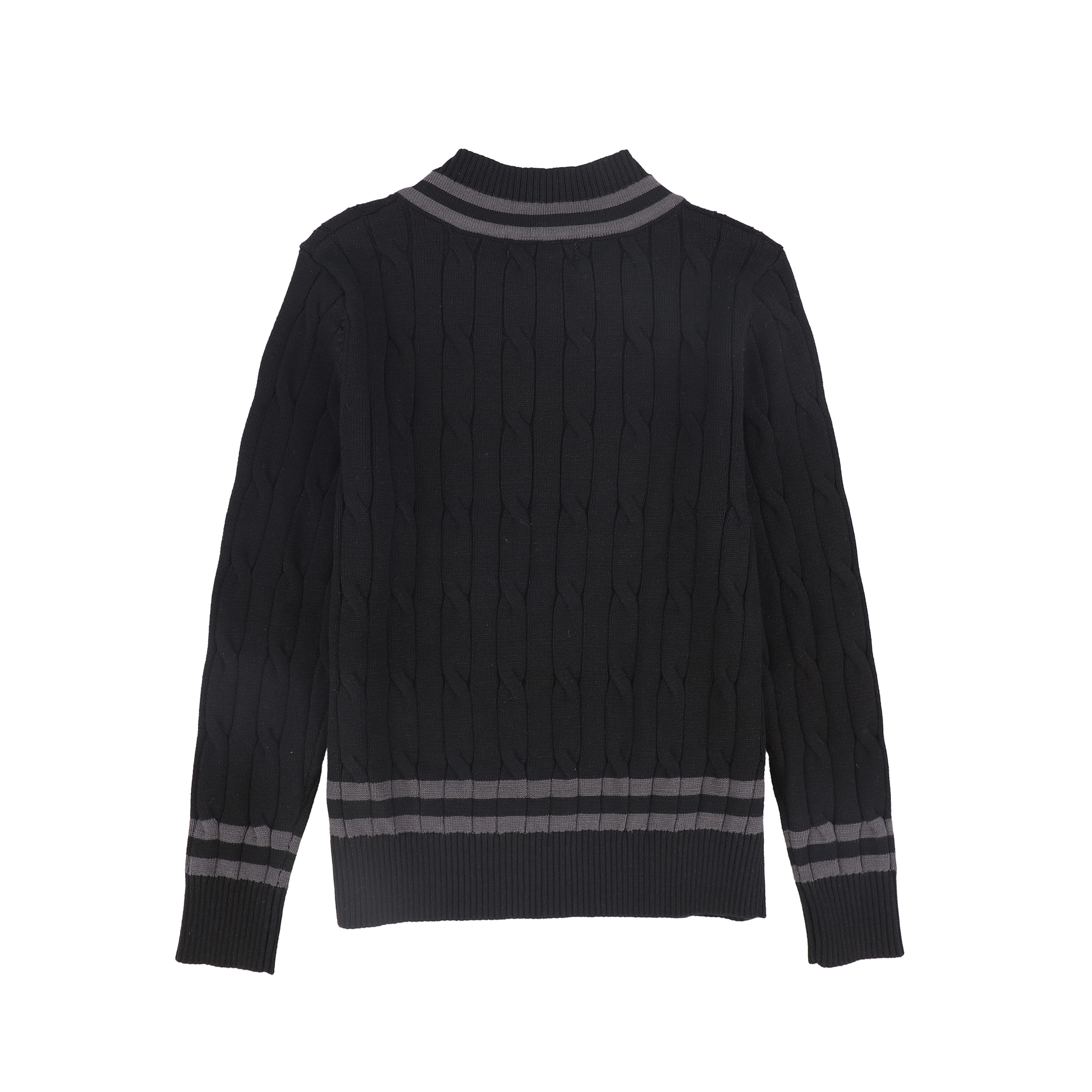 BAMBOO BLACK CABLE KNIT STRIPE TRIM SWEATER [FINAL SALE] - Image 2