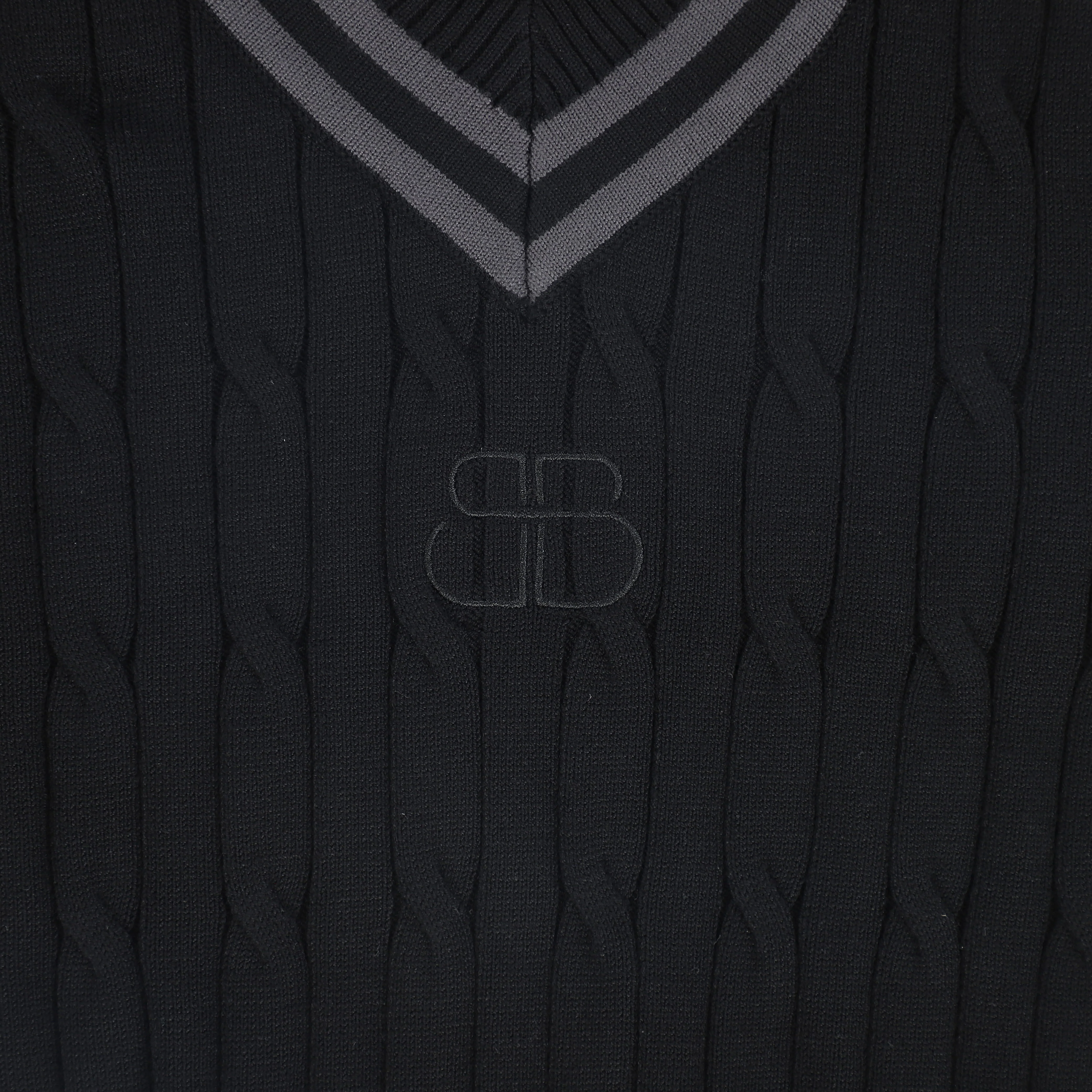 BAMBOO BLACK CABLE KNIT STRIPE TRIM SWEATER [FINAL SALE] - Image 3