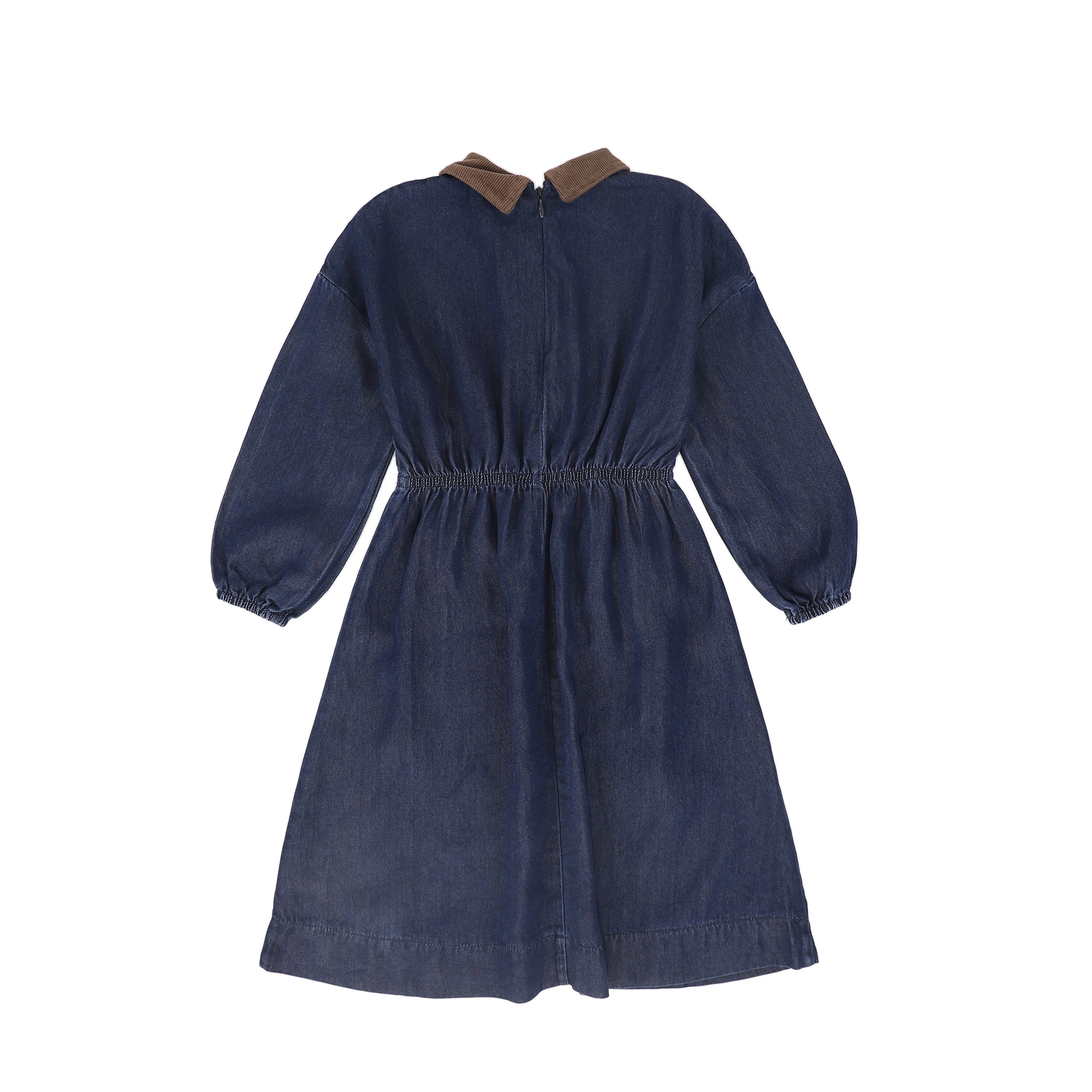 BAMBOO BLUE DENIM EMBROIDERED LOGO WAISTED DRESS [FINAL SALE] - Image 2