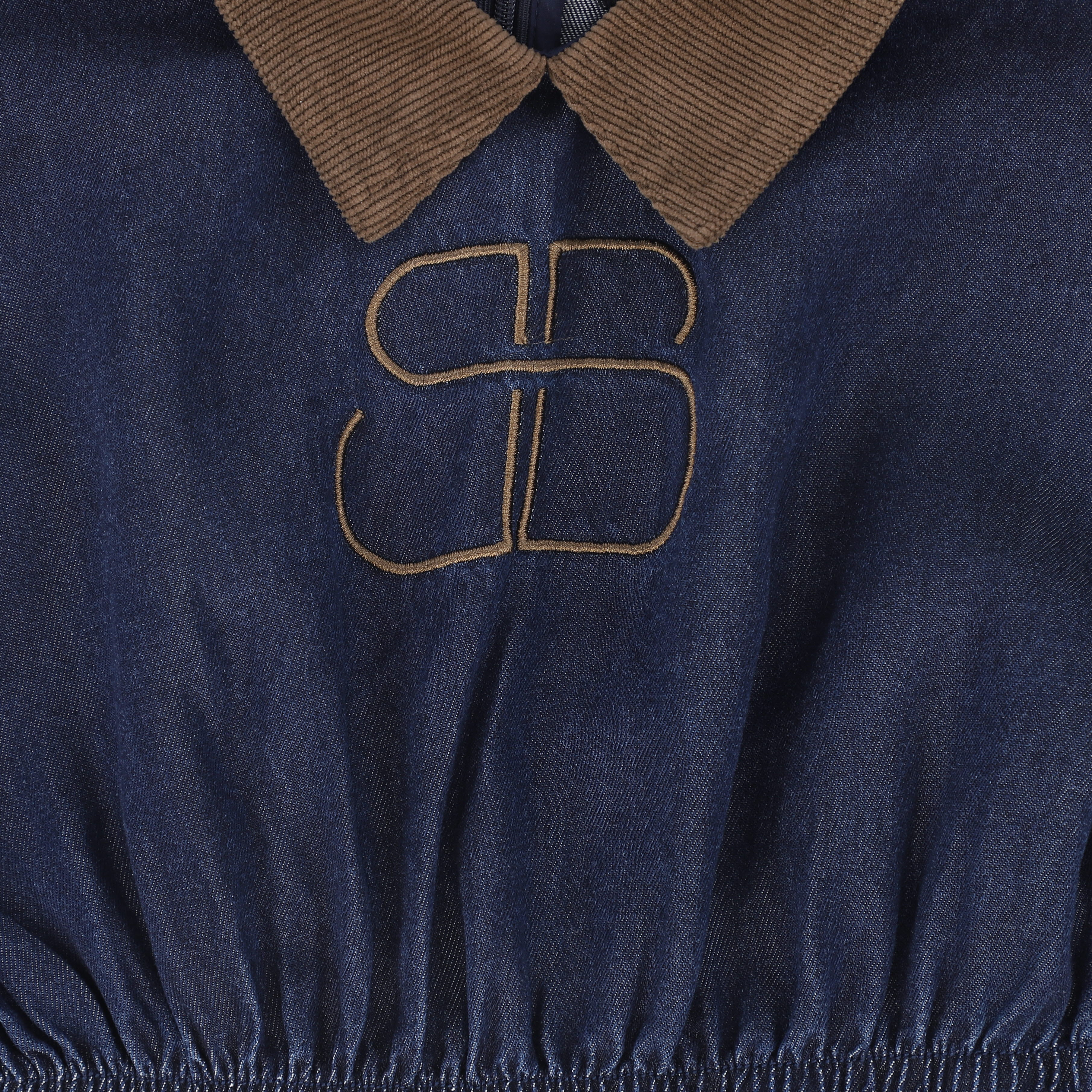 BAMBOO BLUE DENIM EMBROIDERED LOGO WAISTED DRESS [FINAL SALE] - Image 3