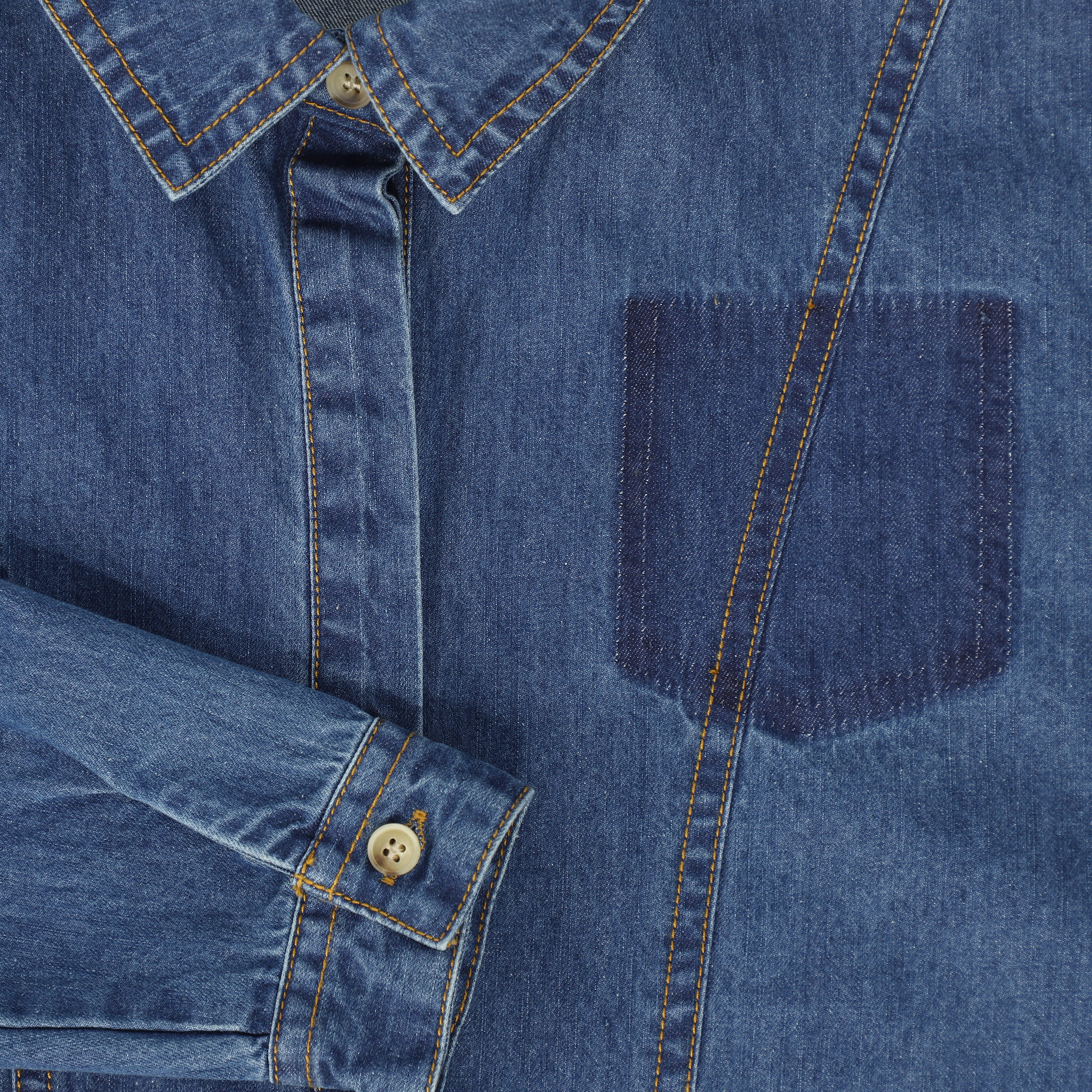 BAMBOO MID BLUE DENIM STITCHED SHIRT [FINAL SALE] - Image 3