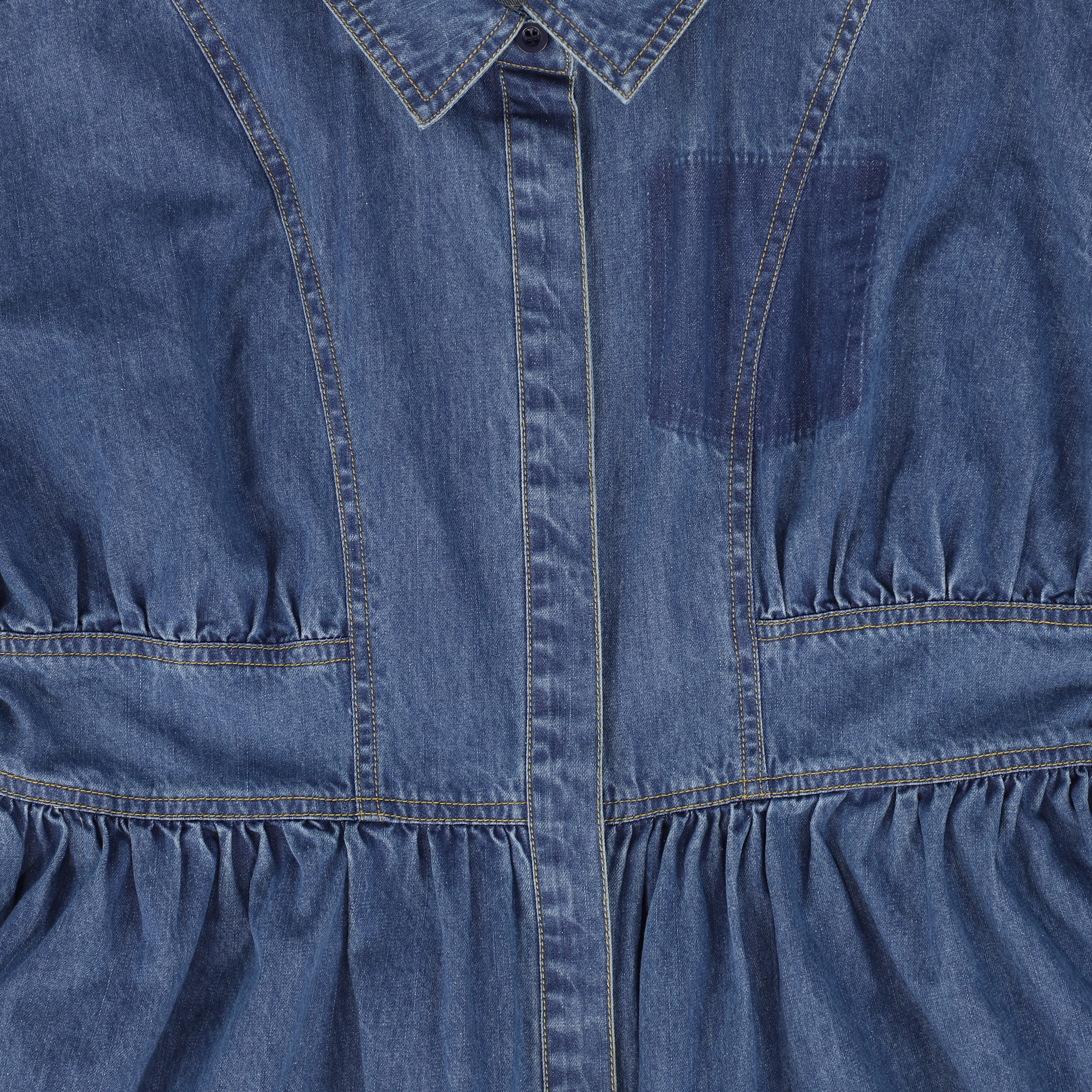 BAMBOO MID BLUE DENIM  STICTHED SHIRT DRESS [FINAL SALE] - Image 3