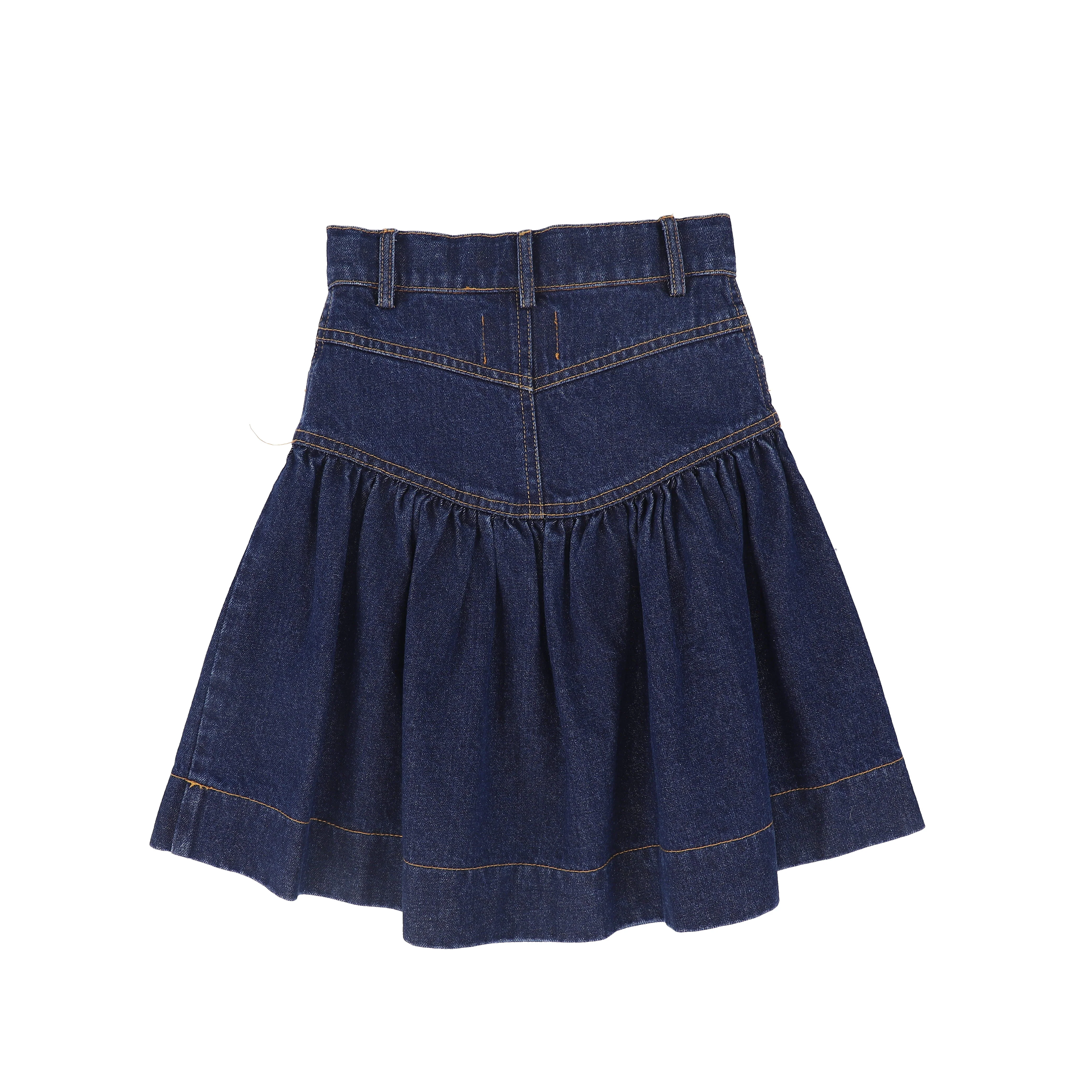 BAMBOO DARK DENIM DROP WAIST FRILL SKIRT [FINAL SALE] - Image 2