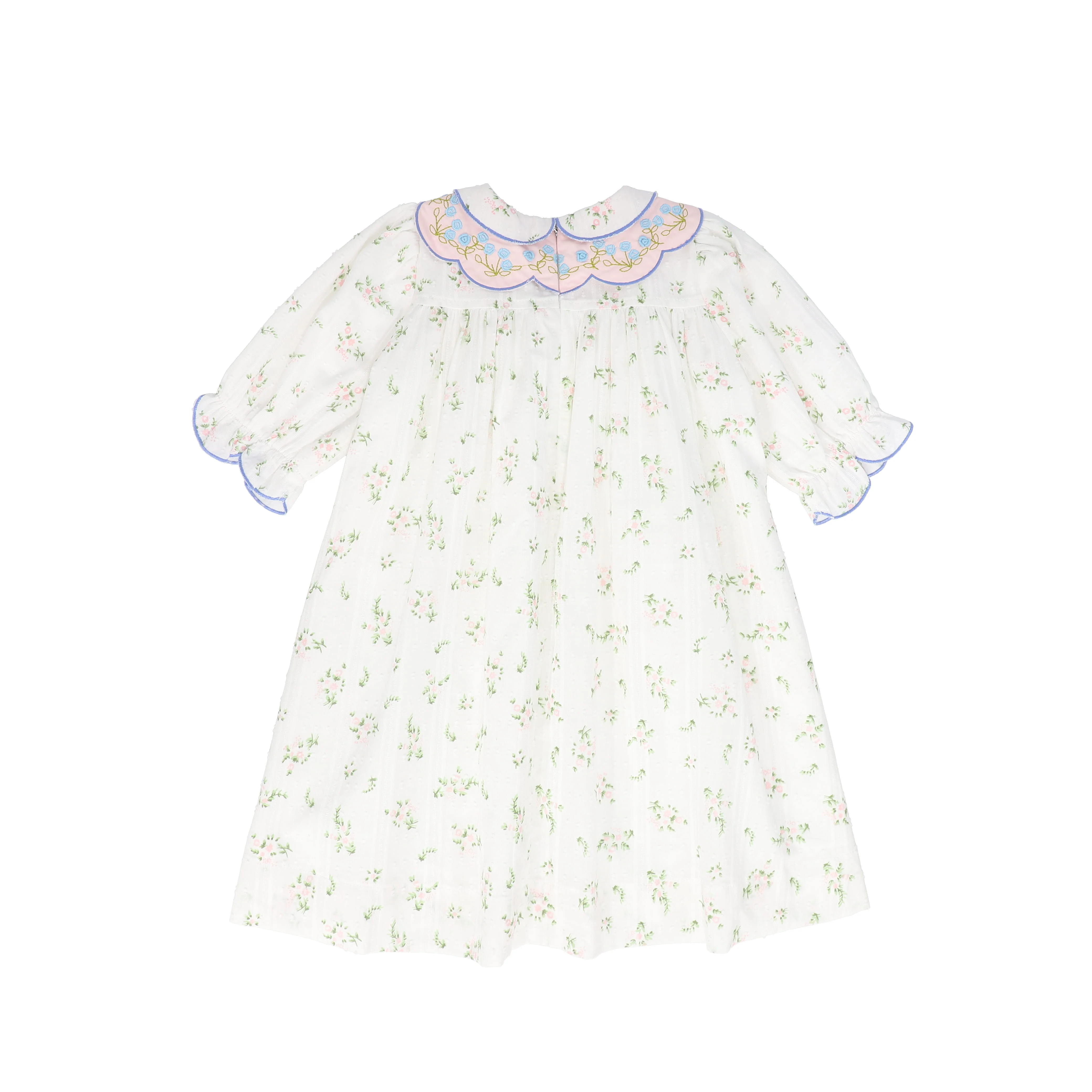 BAMBOO IVORY/GREEN FLORAL SCALLOP COLLAR DRESS [FINAL SALE] - Image 2