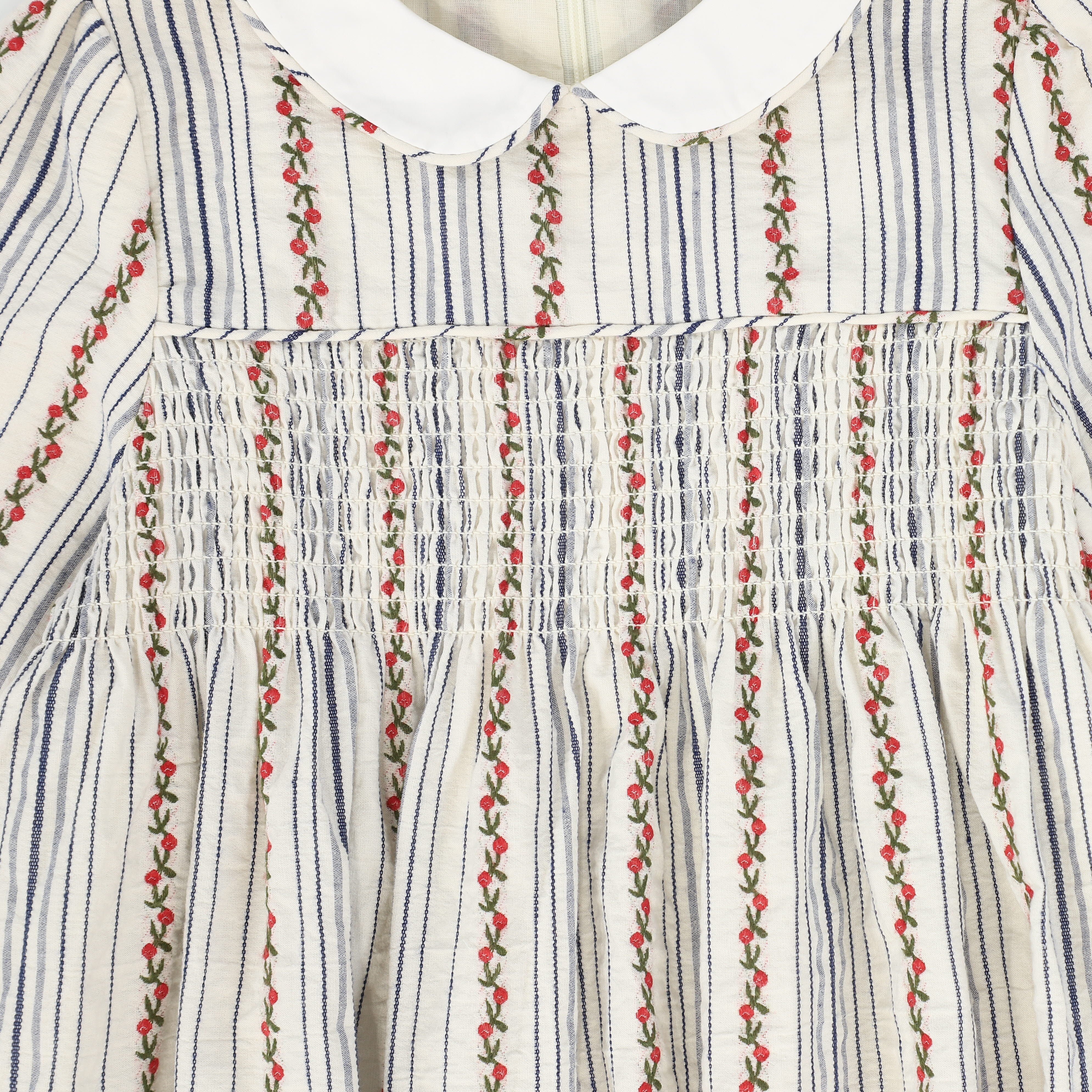 BAMBOO IVORY FLORAL STRIPE SMOCKED SS DRESS [FINAL SALE] - Image 2