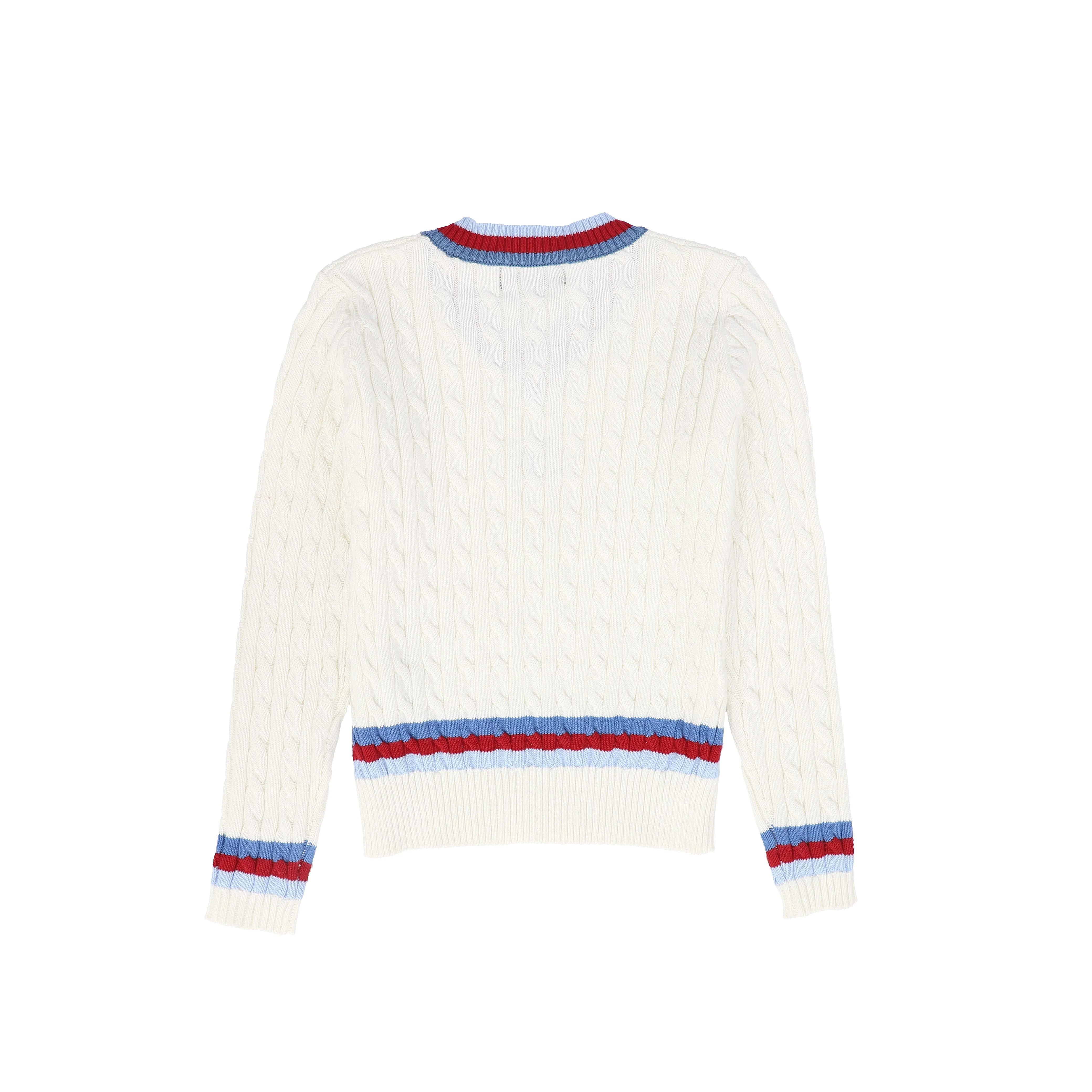 BAMBOO IVORY CABLE KNIT V NECK TRIM LS SWEATER [FINAL SALE] - Image 2