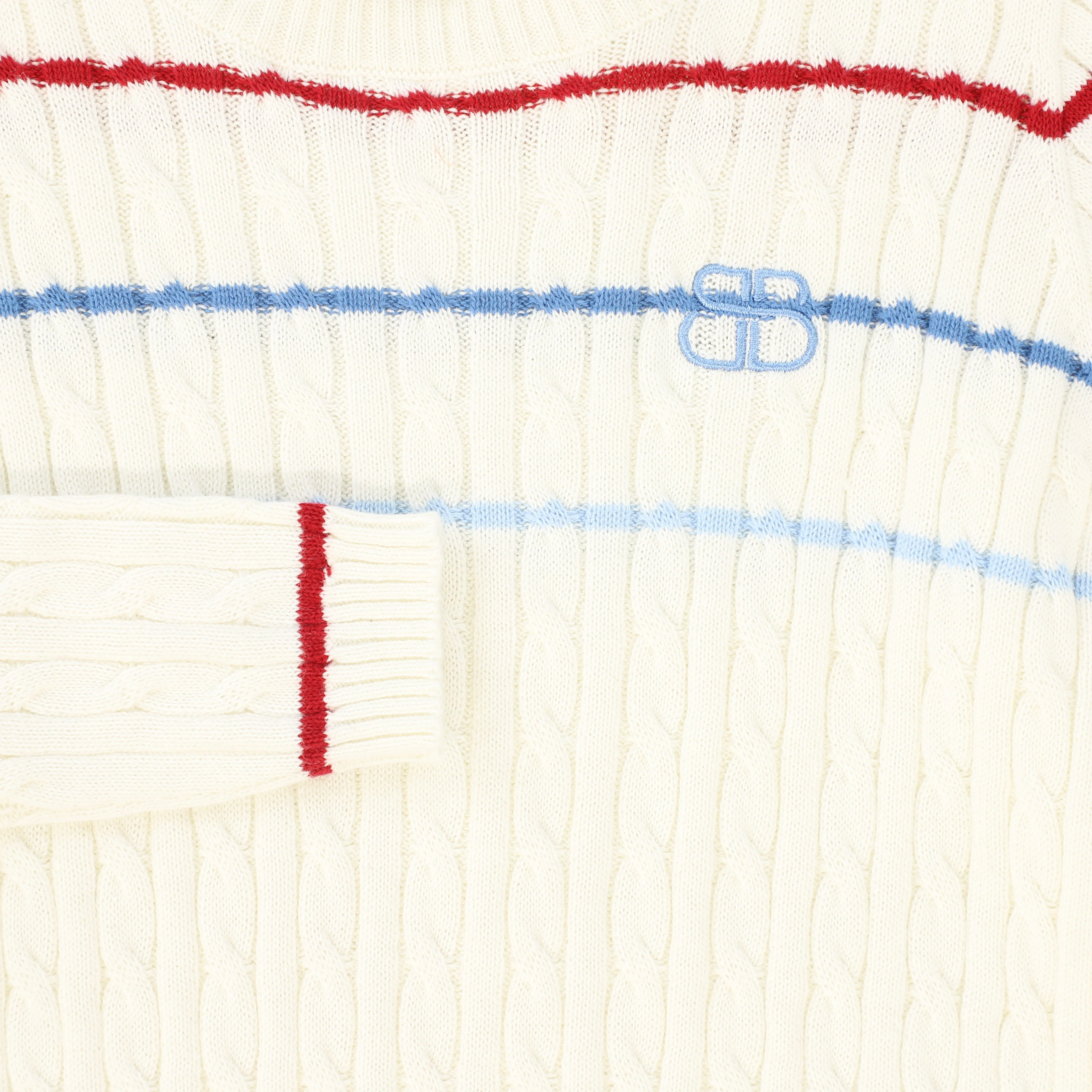 BAMBOO IVORY STRIPED CABLE KNIT LS SWEATER [FINAL SALE] - Image 3