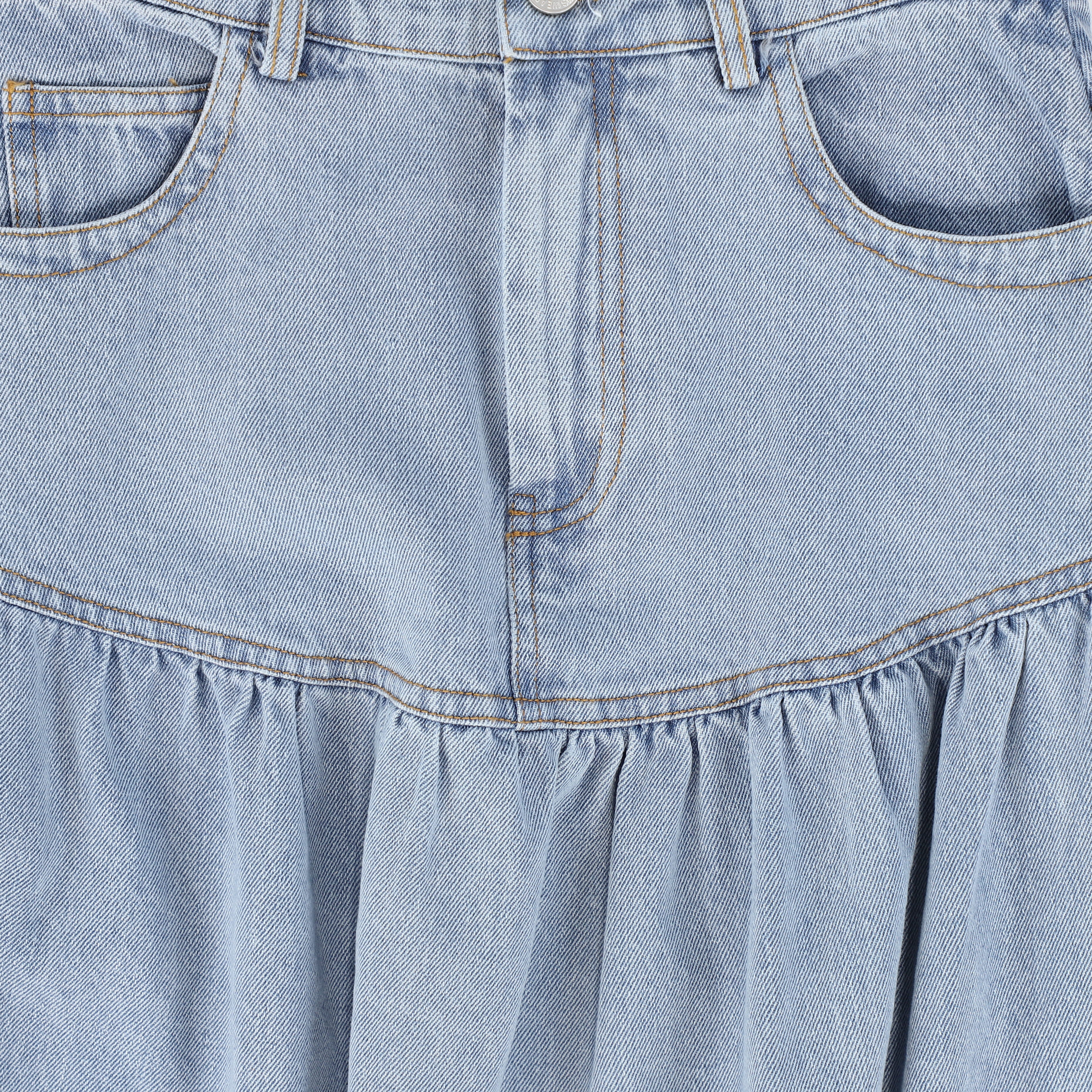 BAMBOO BLUE WASH DENIM DROP WAIST FRILL MAXI SKIRT [FINAL SALE] - Image 3