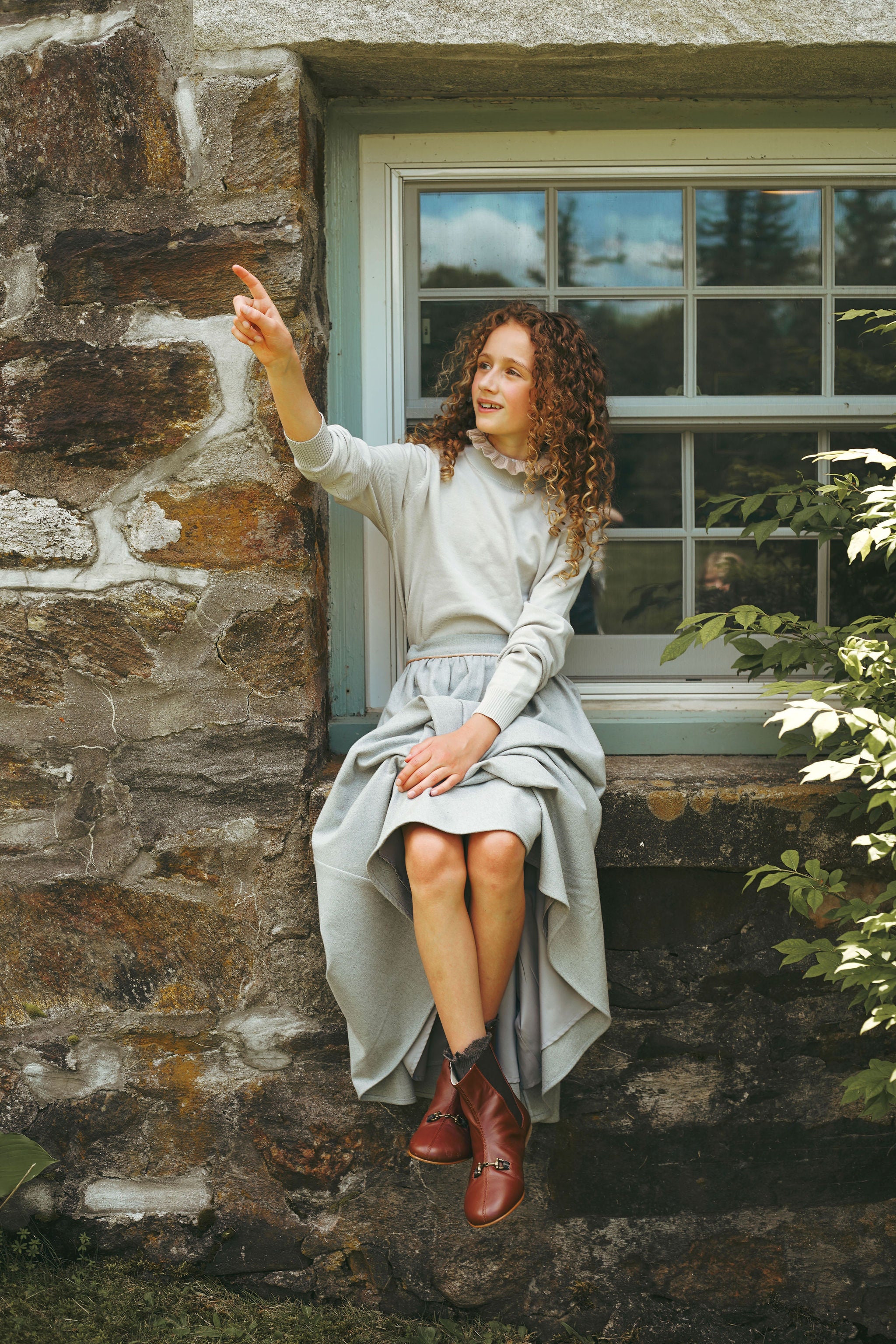 BAMBOO LIGHT GREY RUFFLE NECK SWEATER [FINAL SALE] - Image 4