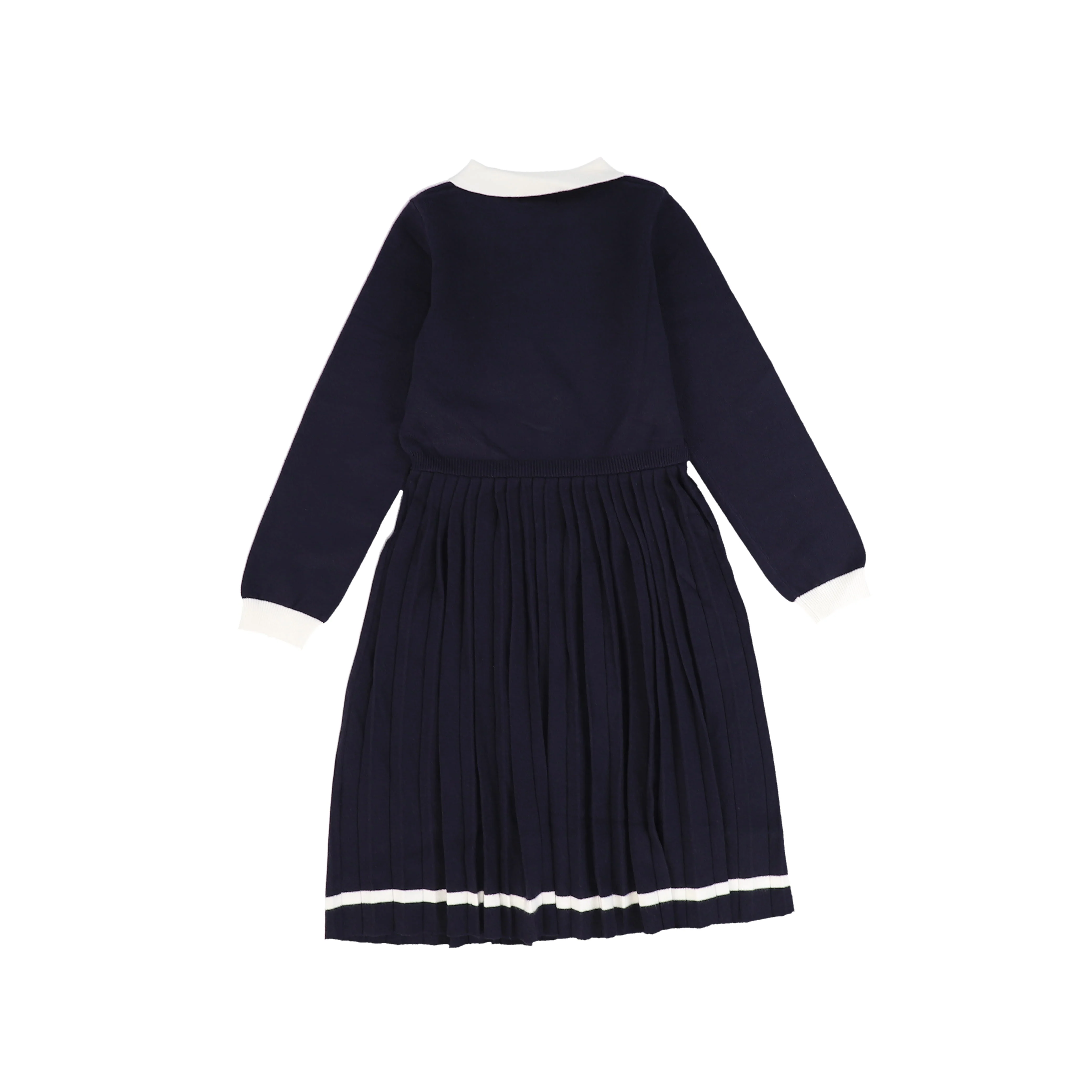 Bamboo Navy Knit Pleated Trim Collar Dress [FINAL SALE] - Image 2
