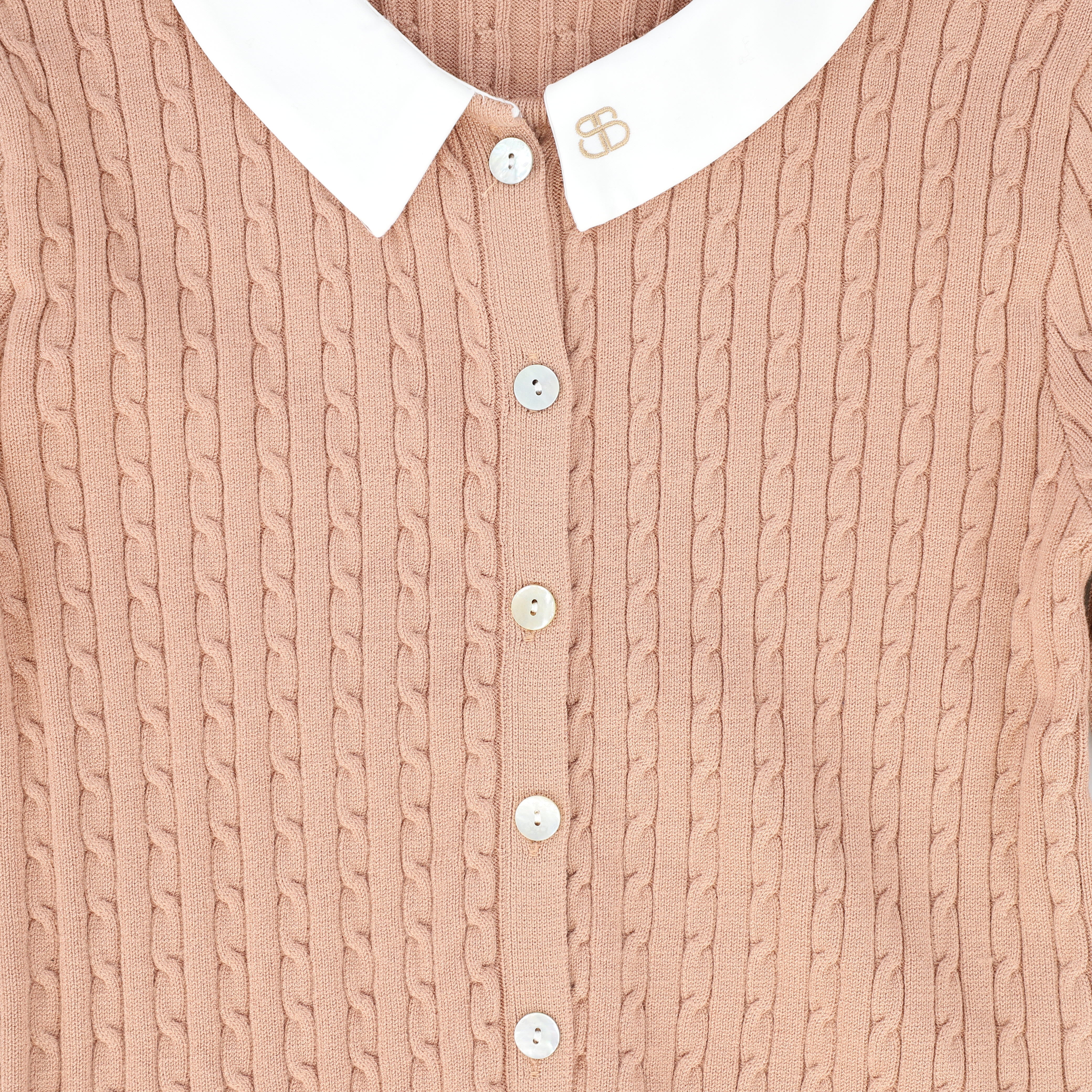 BAMBOO PINK CABLE KNIT COLLAR CARDIGAN [FINAL SALE] - Image 3