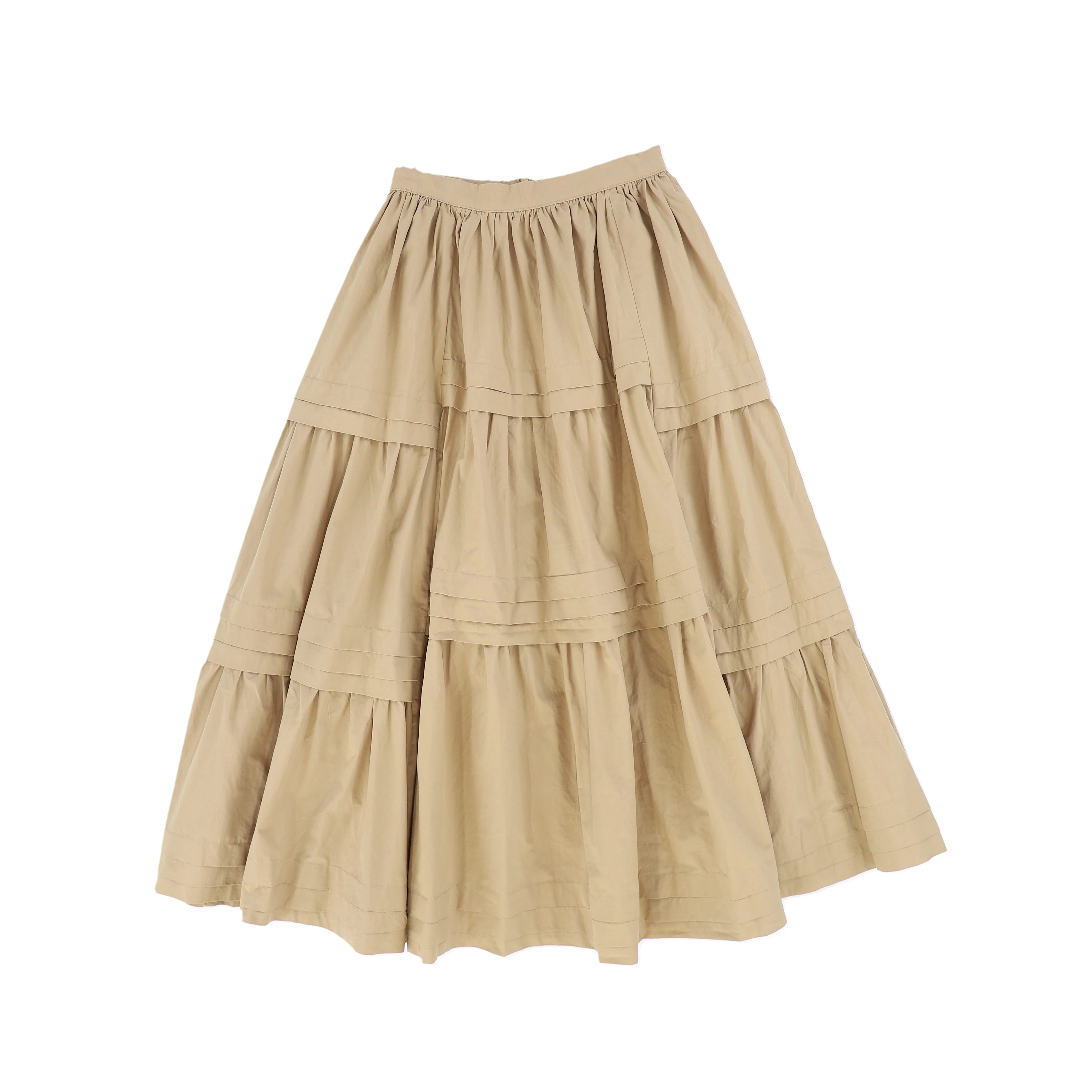 BAMBOO TAN POPLIN TIERED PLEATED SKIRT [FINAL SALE] - Image 2