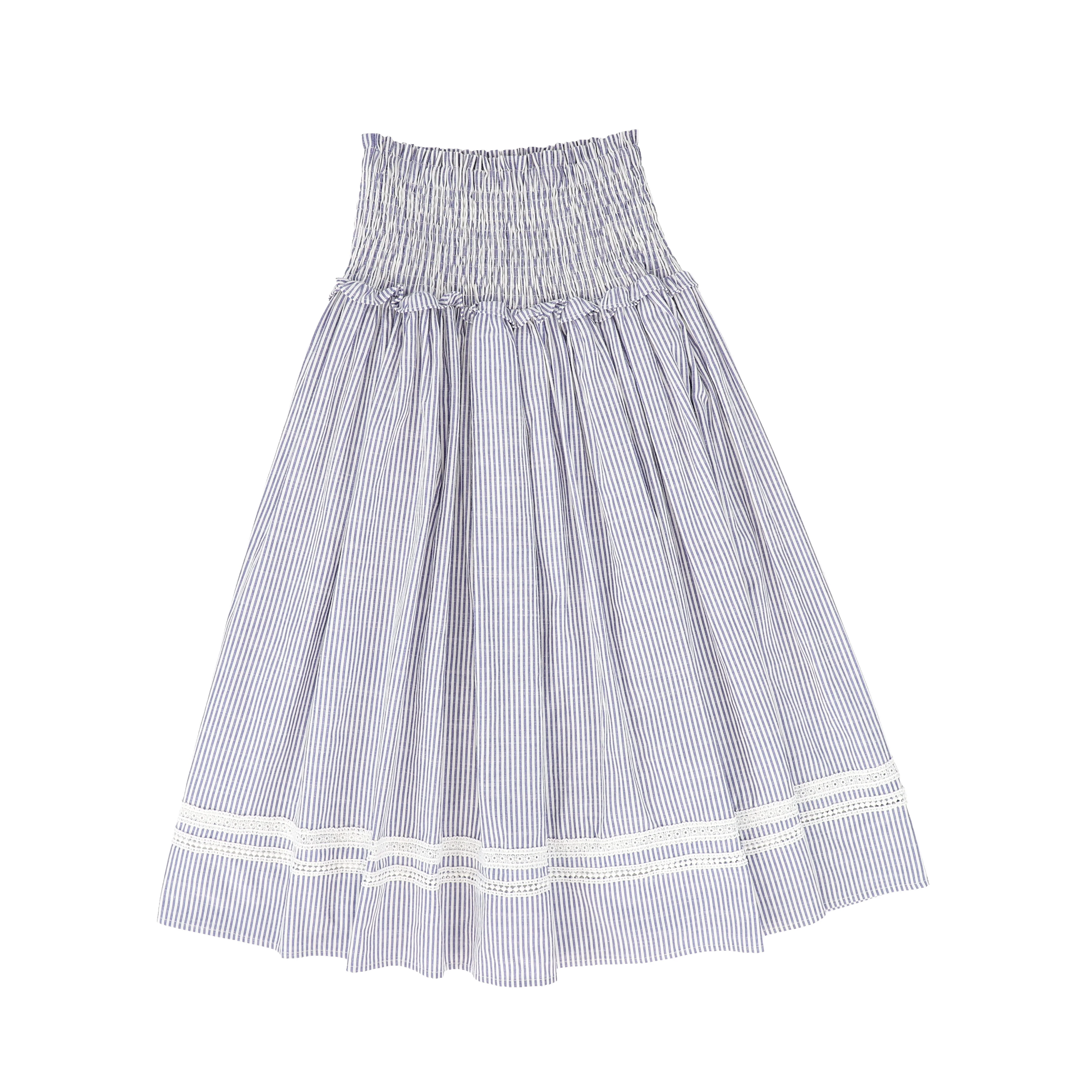 BAMBOO NAVY/WHITE STRIPED SMOCKED SKIRT [FINAL SALE] - Image 2