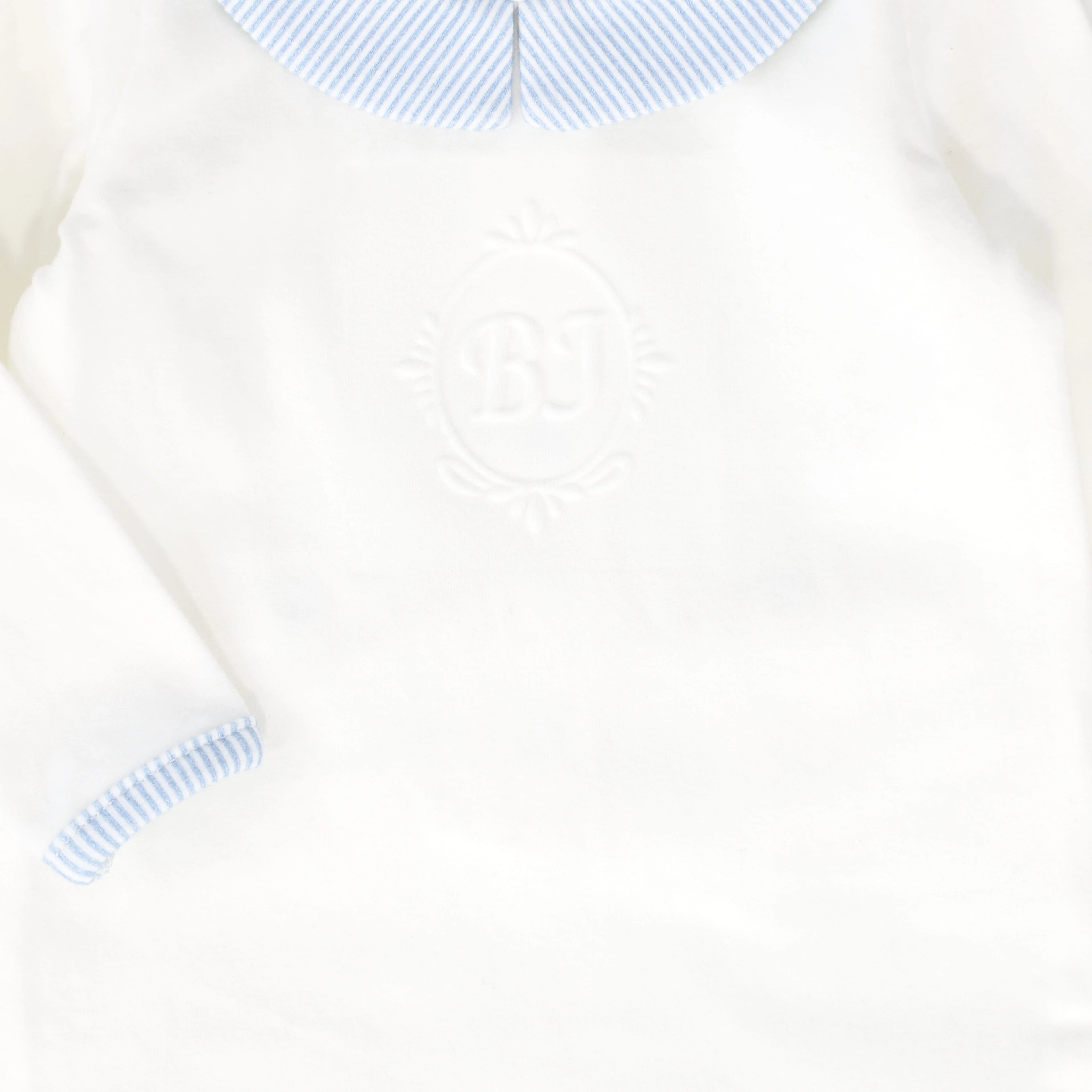 BEBE JOLEE BLUE STRIPE COLLAR MONOGRAM FOOTIE SET - Image 2