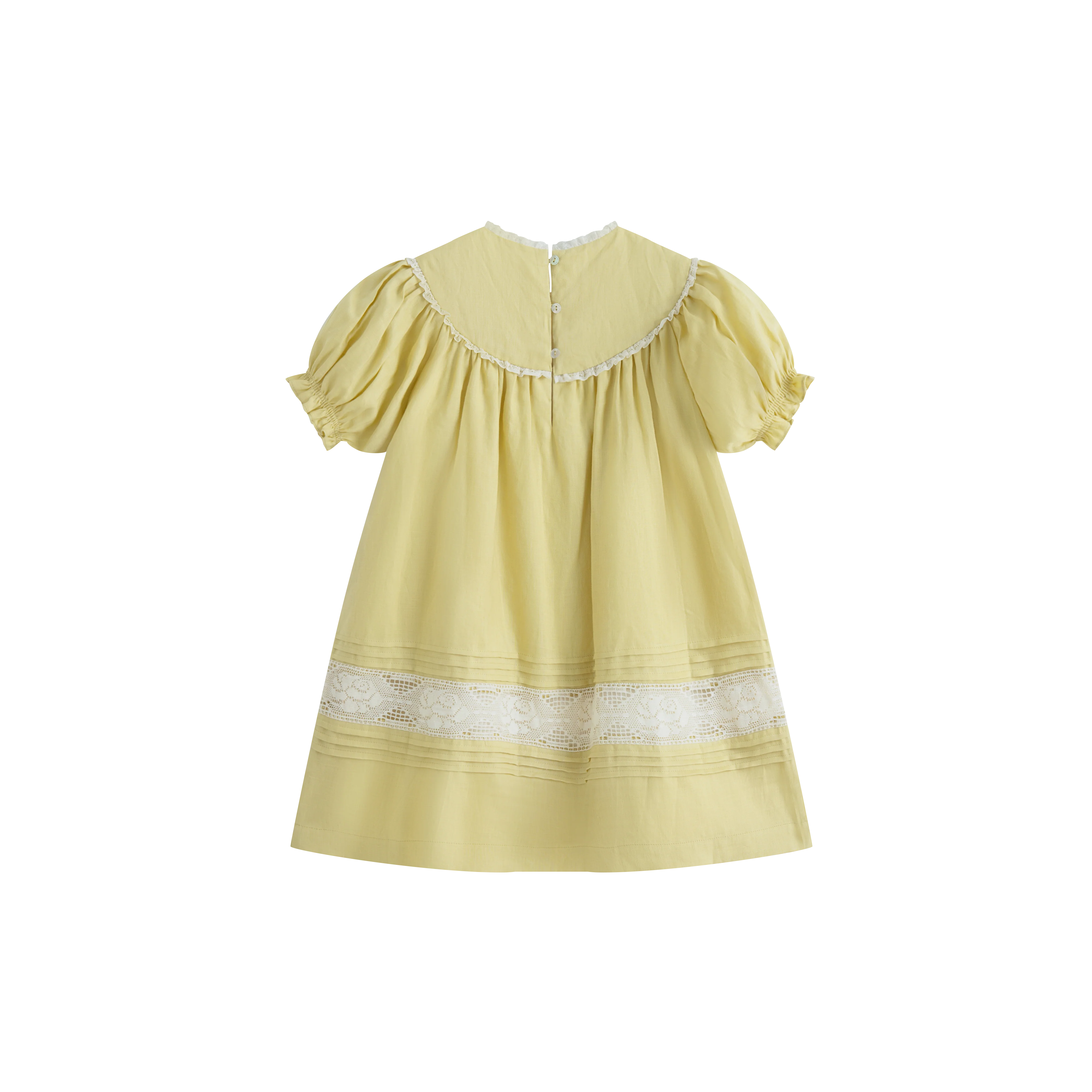 CERA UNA VOLTA YELLOW/WHITE EMBROIDERED LINEN DRESS [FINAL SALE] - Image 2