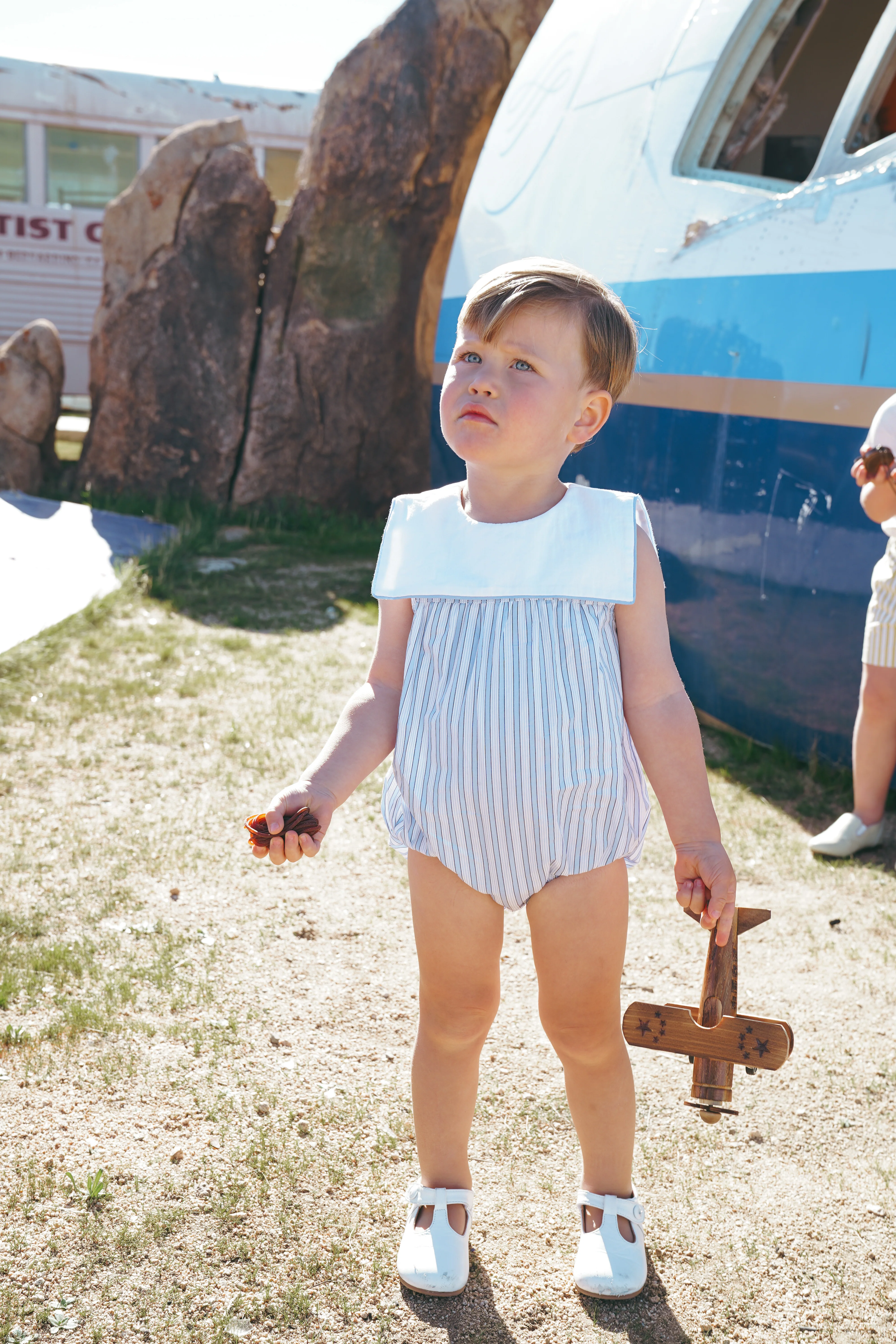 COCO BLANC BLUE STRIPED BIB ROMPER [FINAL SALE] - Image 2