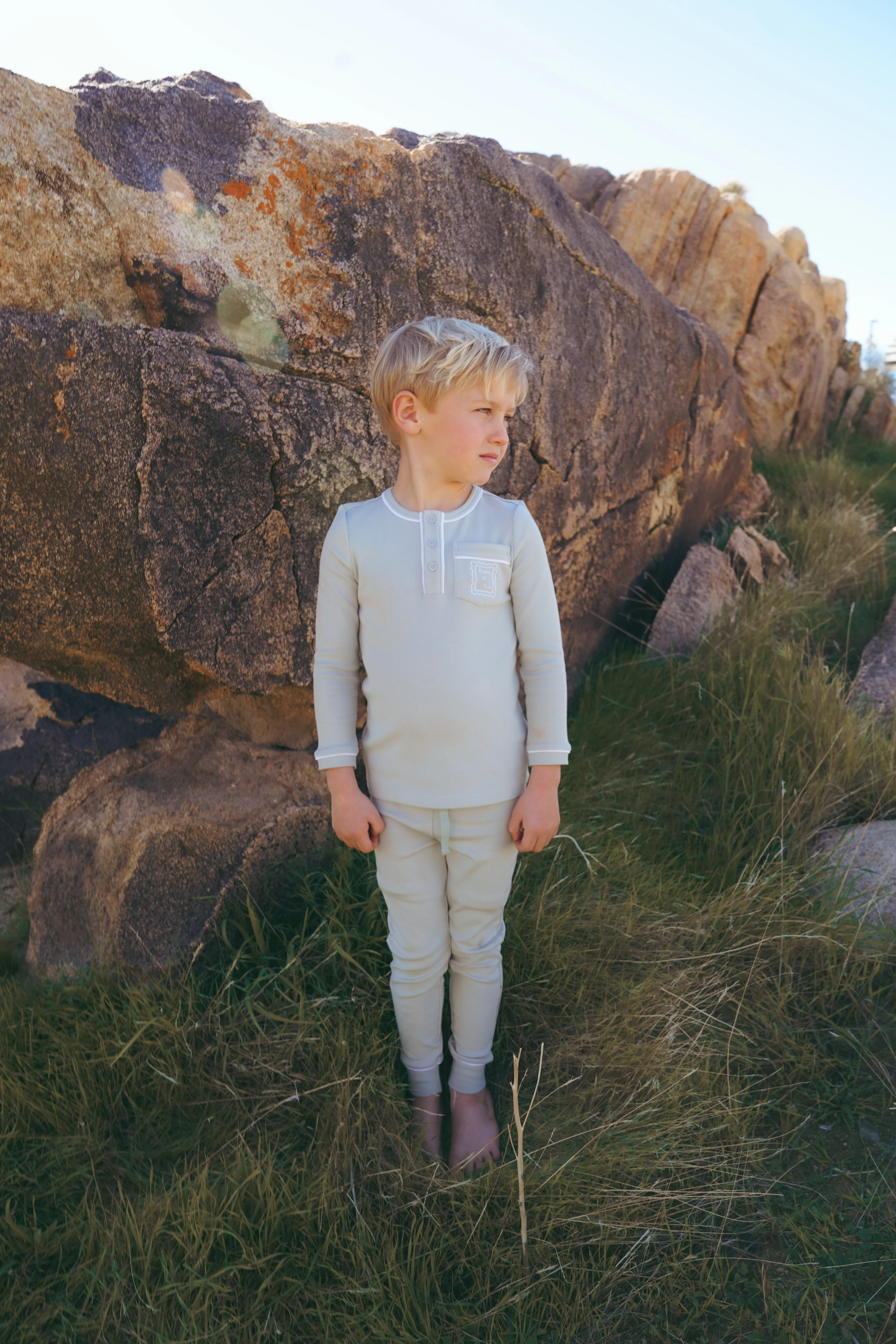 COCO BLANC SAGE GREEN HENLEY PAJAMA SET [FINAL SALE] - Image 2