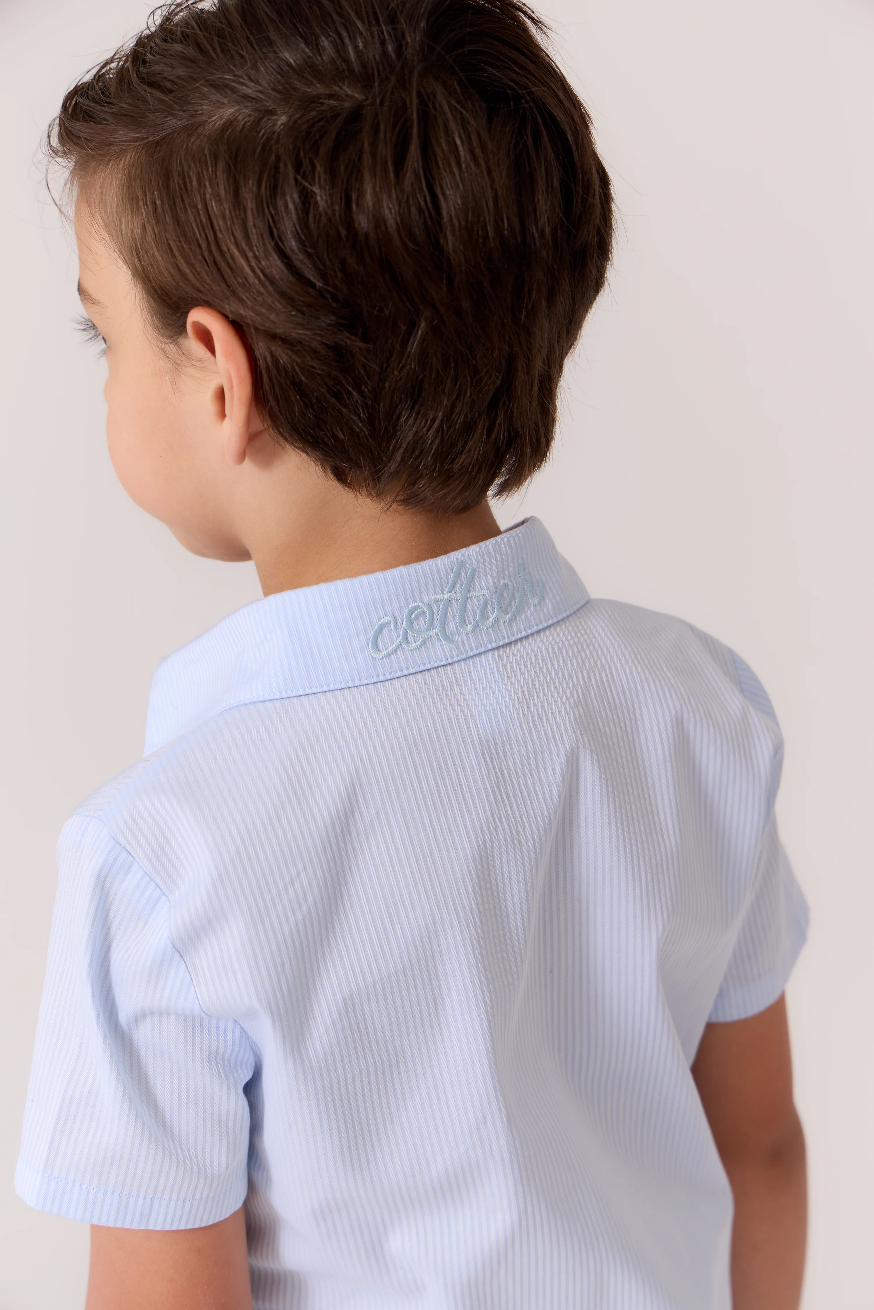 COTTIER PALE BLUE PINSTRIPE BUTTON SHIRT [FINAL SALE] - Image 2