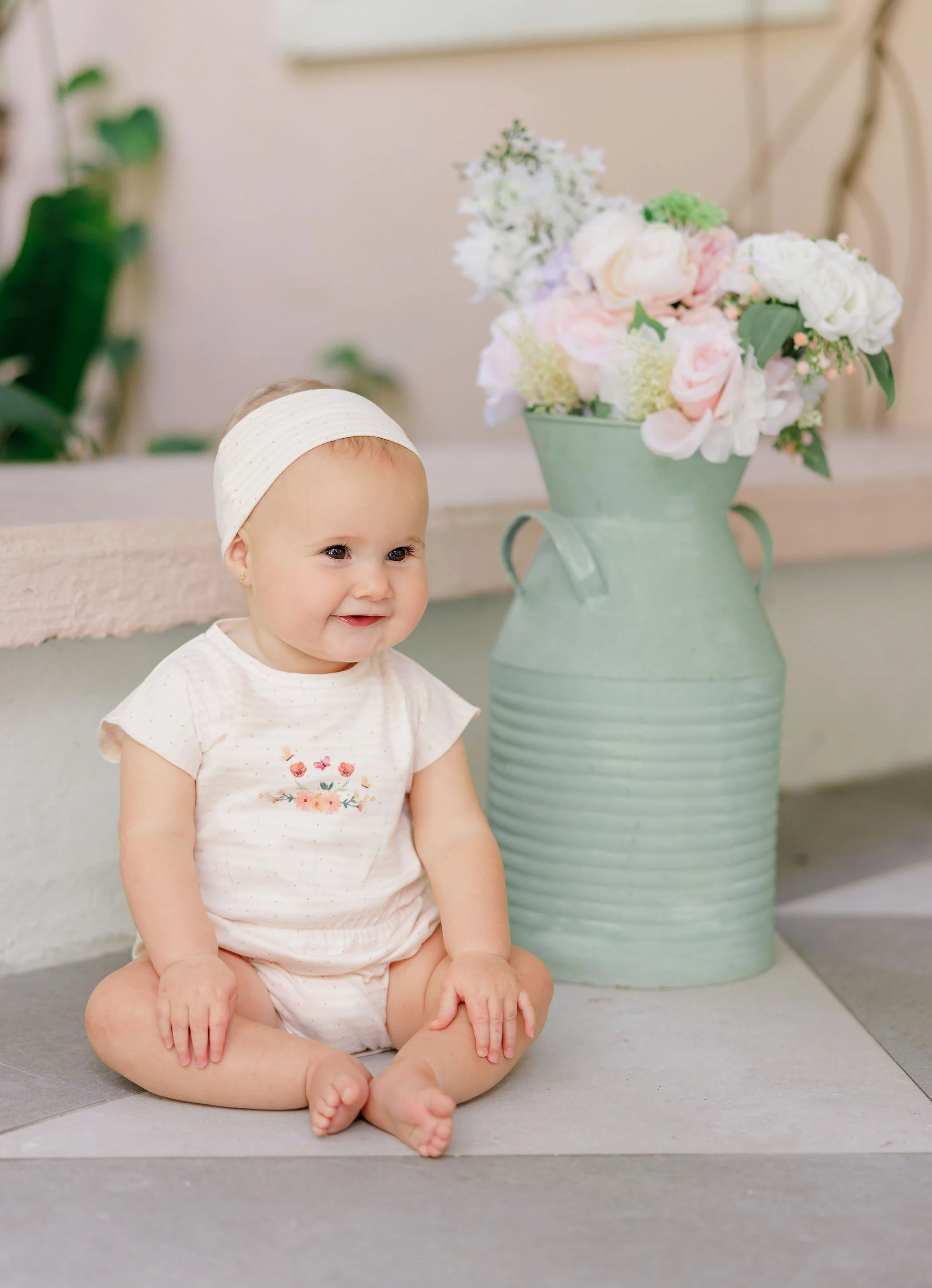 ELYS & CO IVORY/PINK FLORAL STRIPE BLOOMER SET [FINAL SALE] - Image 2