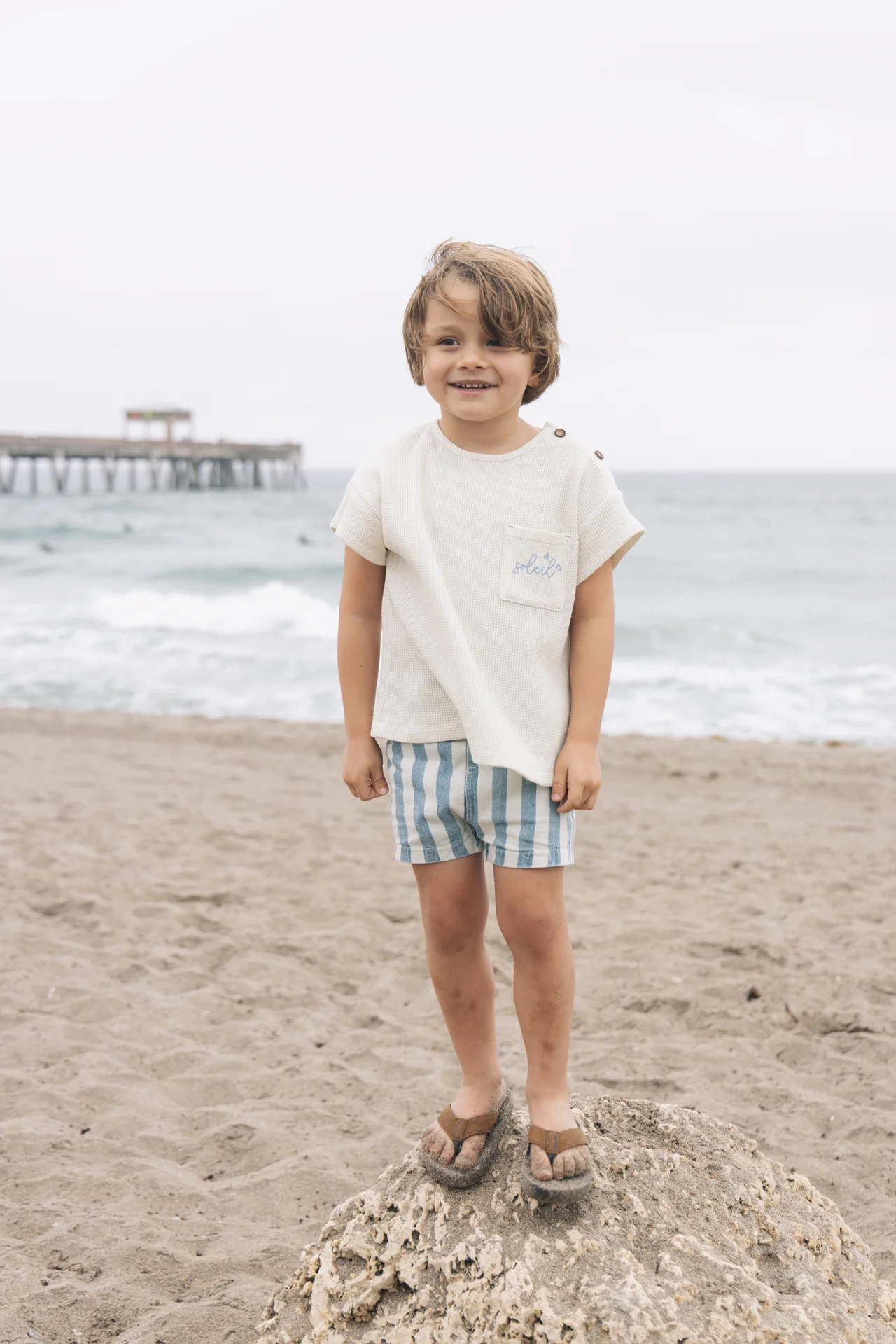 FARREN + ME LIGHT BLUE DENIM STRIPED SHORTS [FINAL SALE] - Image 2