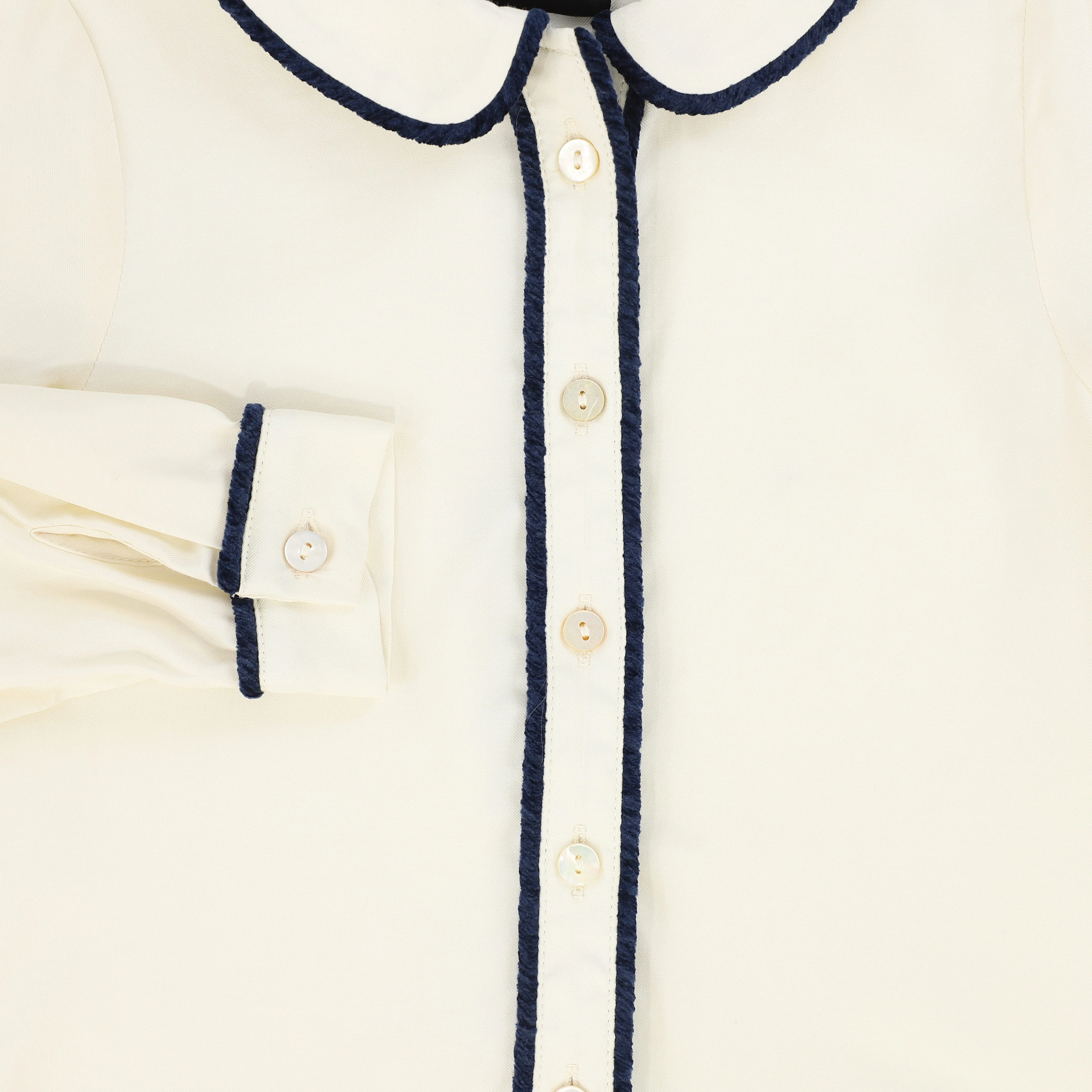FRANCESCA GUILIANO CREAM/BLUE PIPED SILK BLOUSE [FINAL SALE] - Image 3