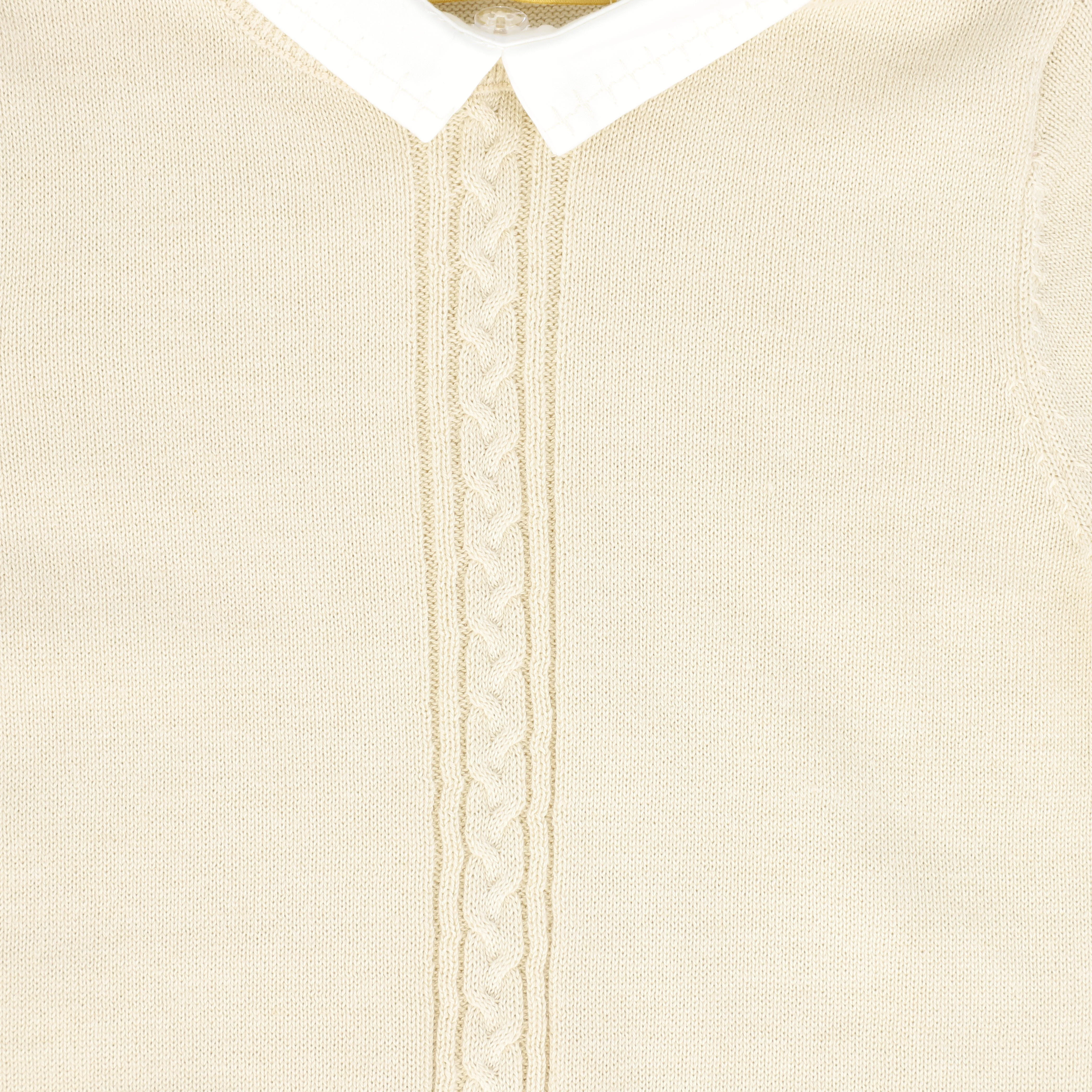 LE BOURDON BEIGE KNIT CABLE STRIPE COLLAR SWEATER [FINAL SALE] - Image 3