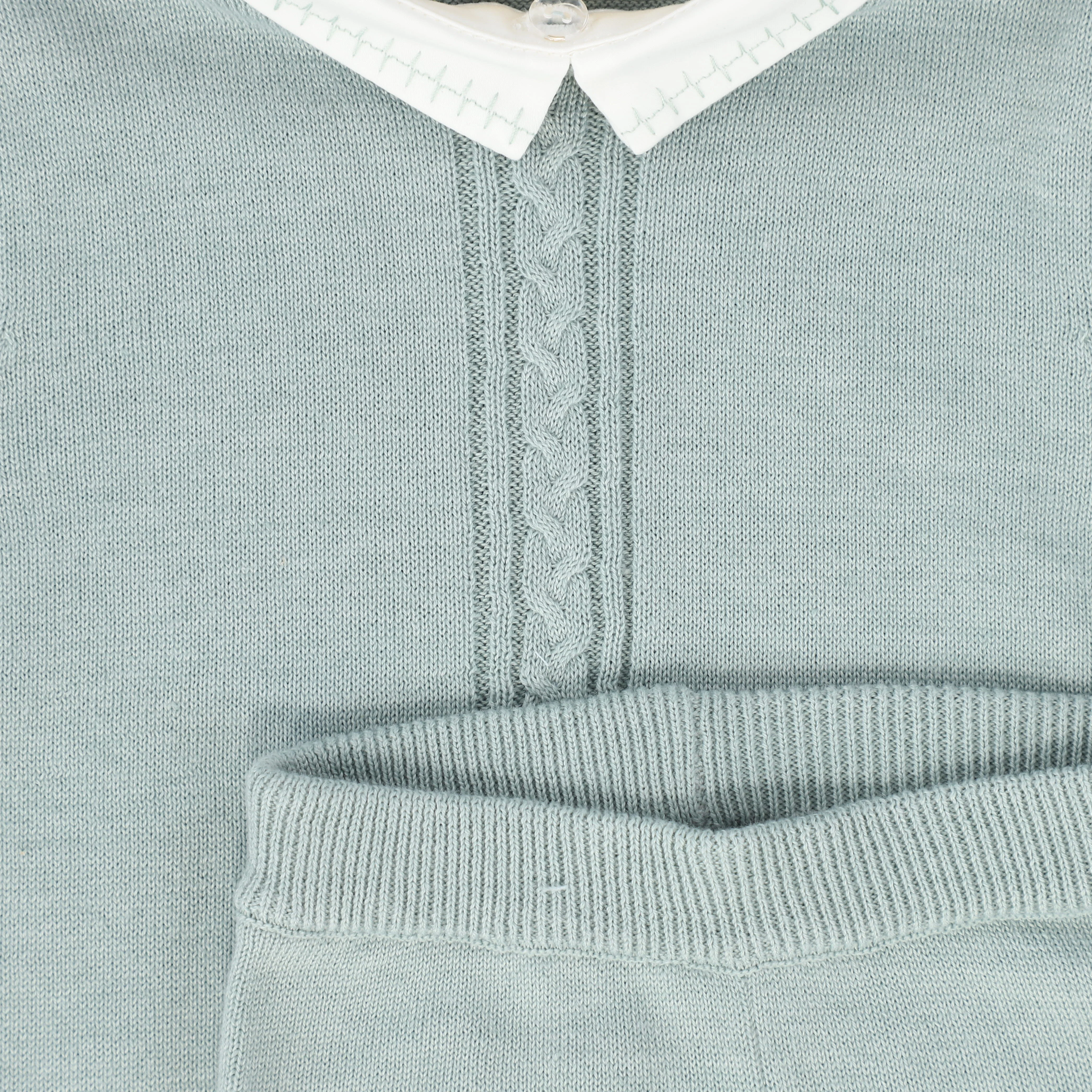 LE BOURDON GREEN KNIT CABLE STRIPE COLLAR SWEATER SET [FINAL SALE] - Image 2