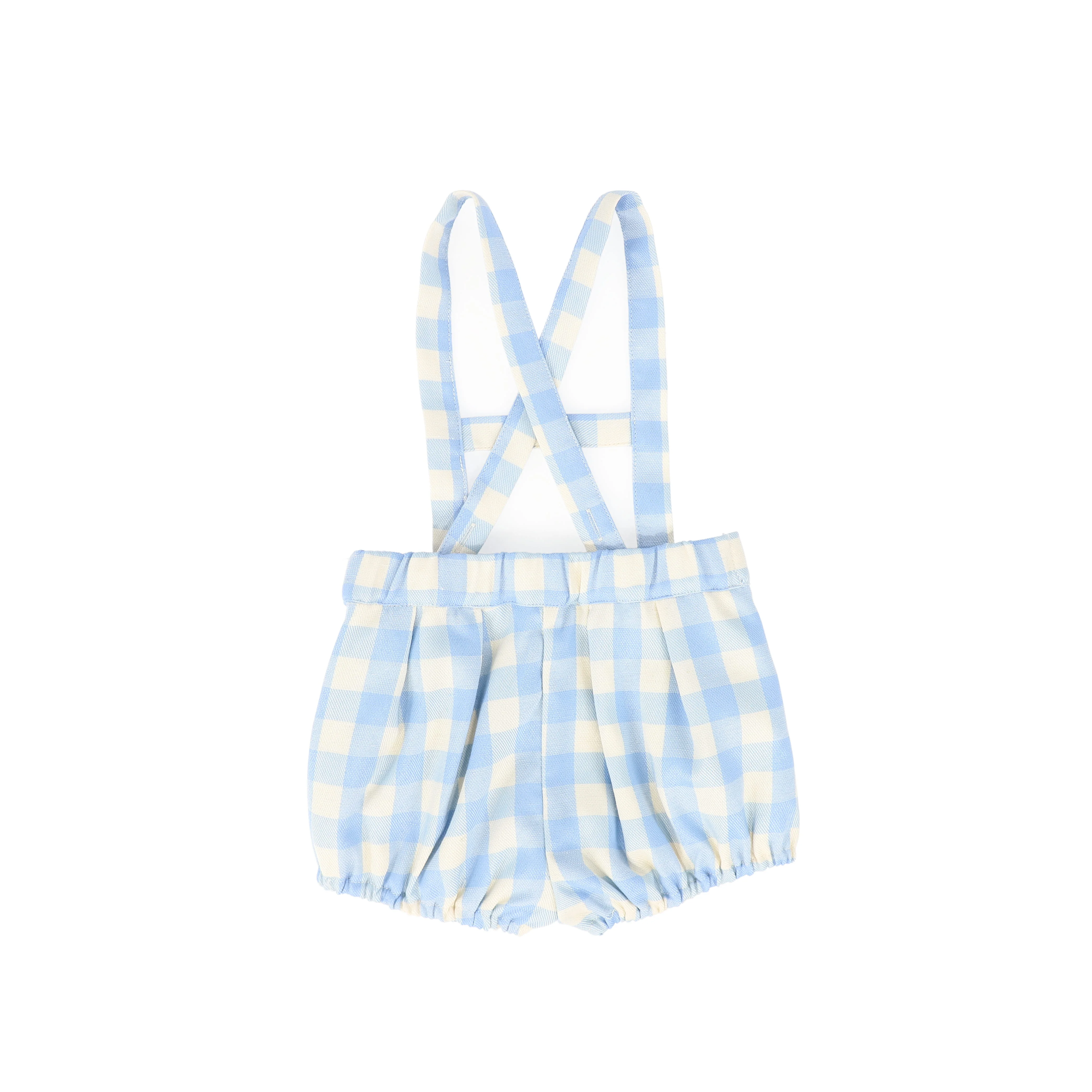 LE BOURDON LIGHT BLUE CHECKED H FRONT SUSPENDER SHORTS [FINAL SALE] - Image 2