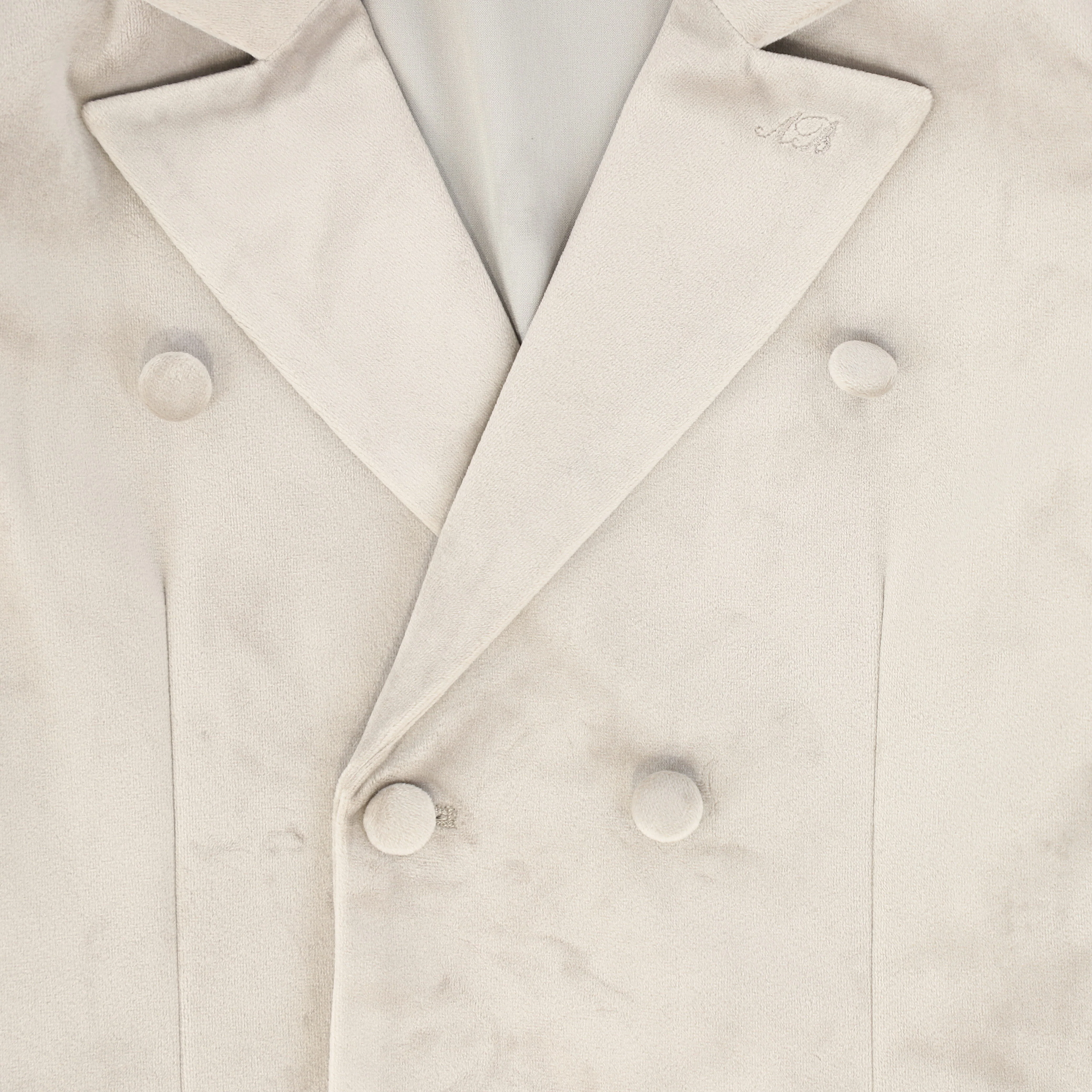 LE BOURDON LIGHT GREY VELVET SATIN LAPEL BLAZER [FINAL SALE] - Image 3