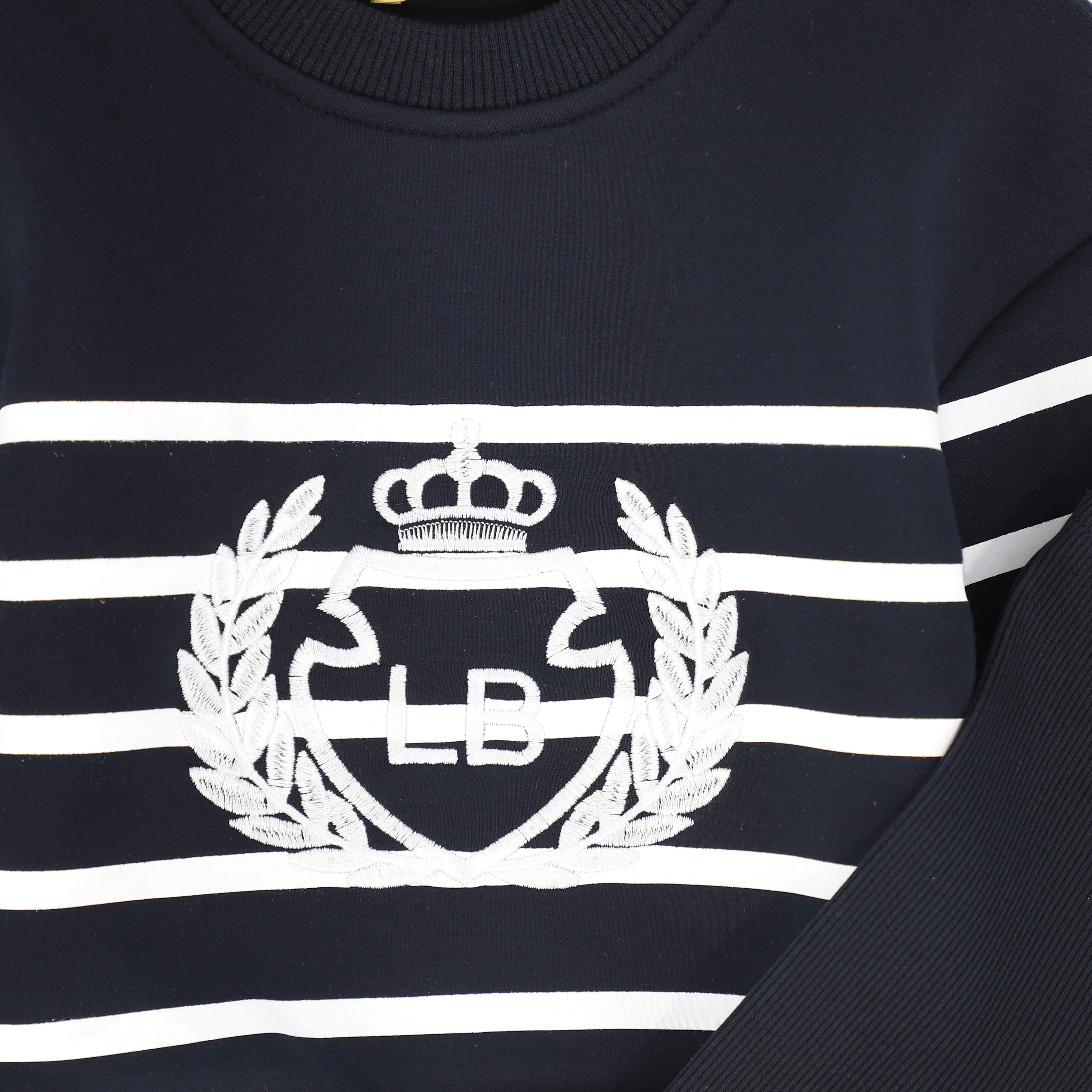 LE BOURDON NAVY STRIPED EMBROIDERED CREST SWEATSHIRT SET [FINAL SALE] - Image 2