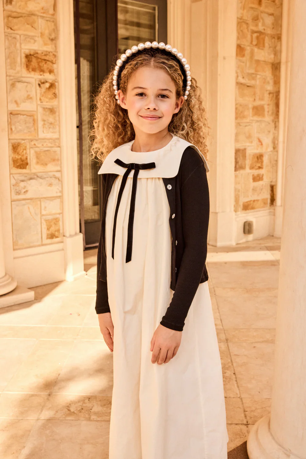 LITTLE PARNI IVORY TAFFETA BOW JUMPER [FINAL SALE] - Image 2