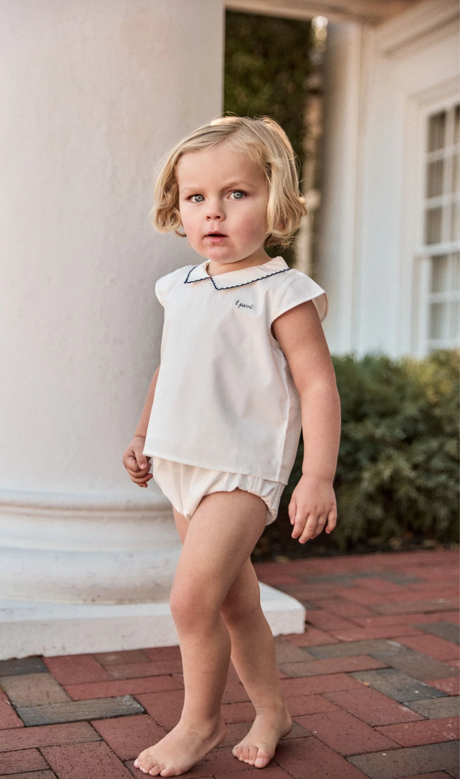 LITTLE PARNI WHITE/NAVY SCALLOP STITCH BLOOMER SET [FINAL SALE] - Image 2