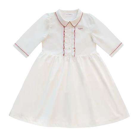 LITTLE PARNI WHITE SCALLOP STITCH COLLAR DRESS [FINAL SALE] - Image 2