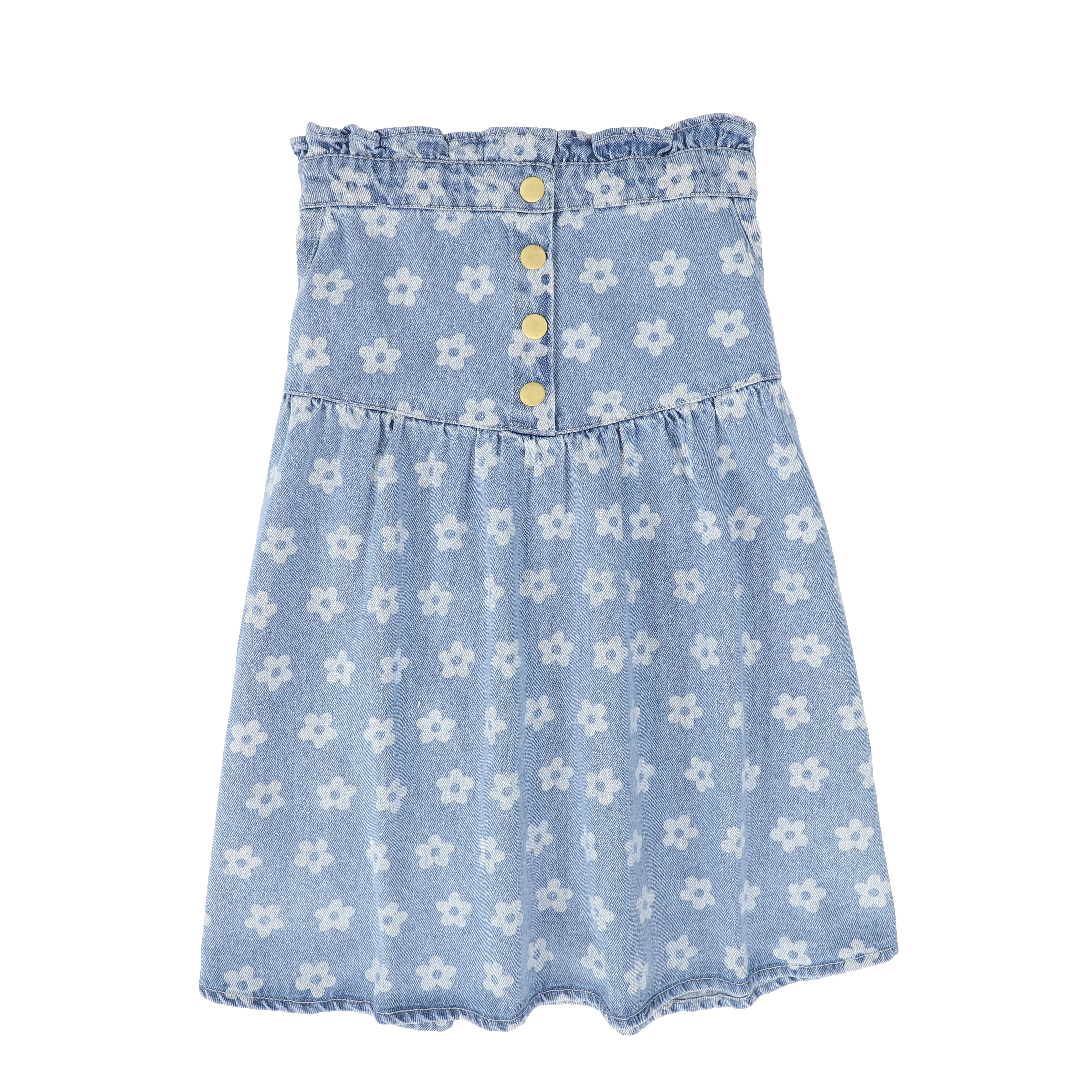 LOUIS LOUISE DENIM WASH FLOWER DROP WAIST SKIRT [FINAL SALE] - Image 2
