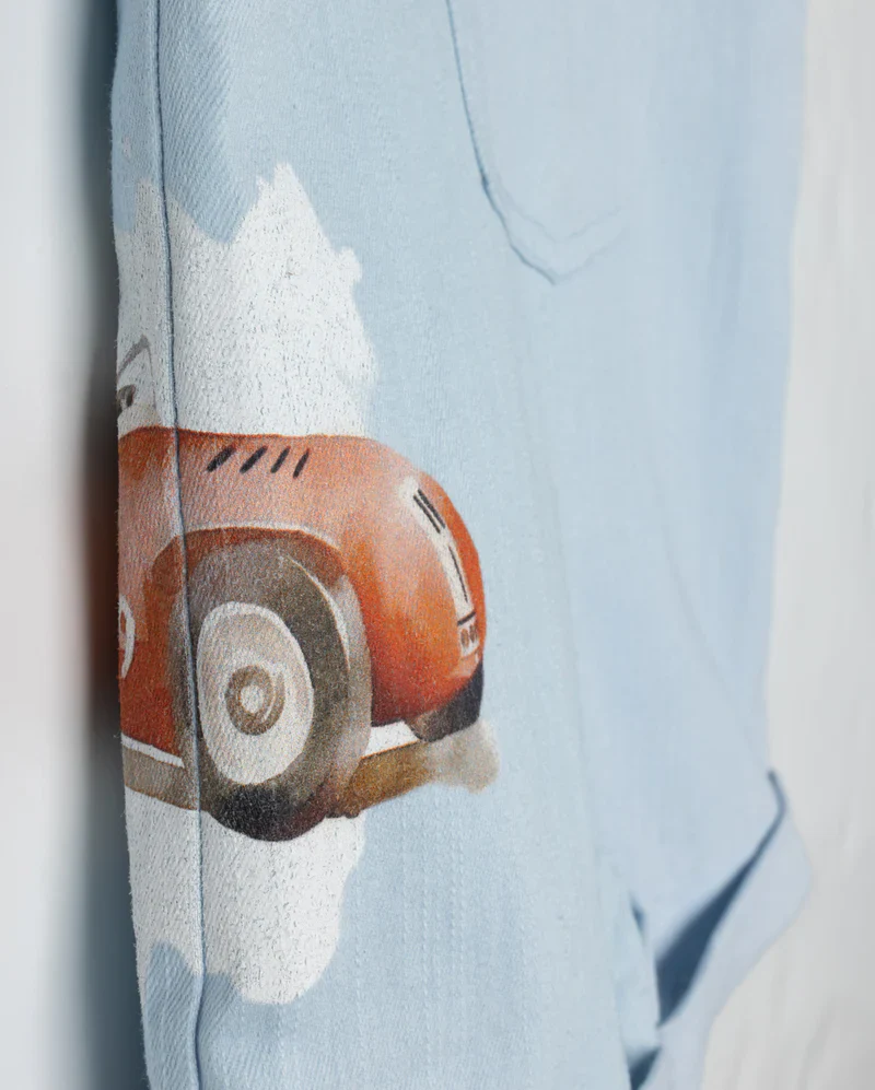 PHIL AND PHOEBE LIGHT BLUE CAR PATCH OVERALLS [FINAL SALE] - Image 2