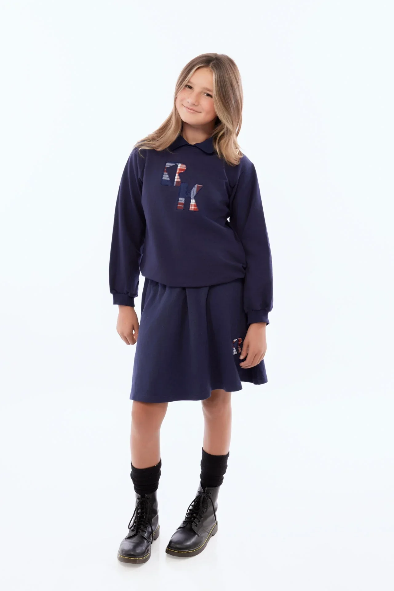 RETRO KID NAVY PLAID LOGO SKIRT [FINAL SALE] - Image 2
