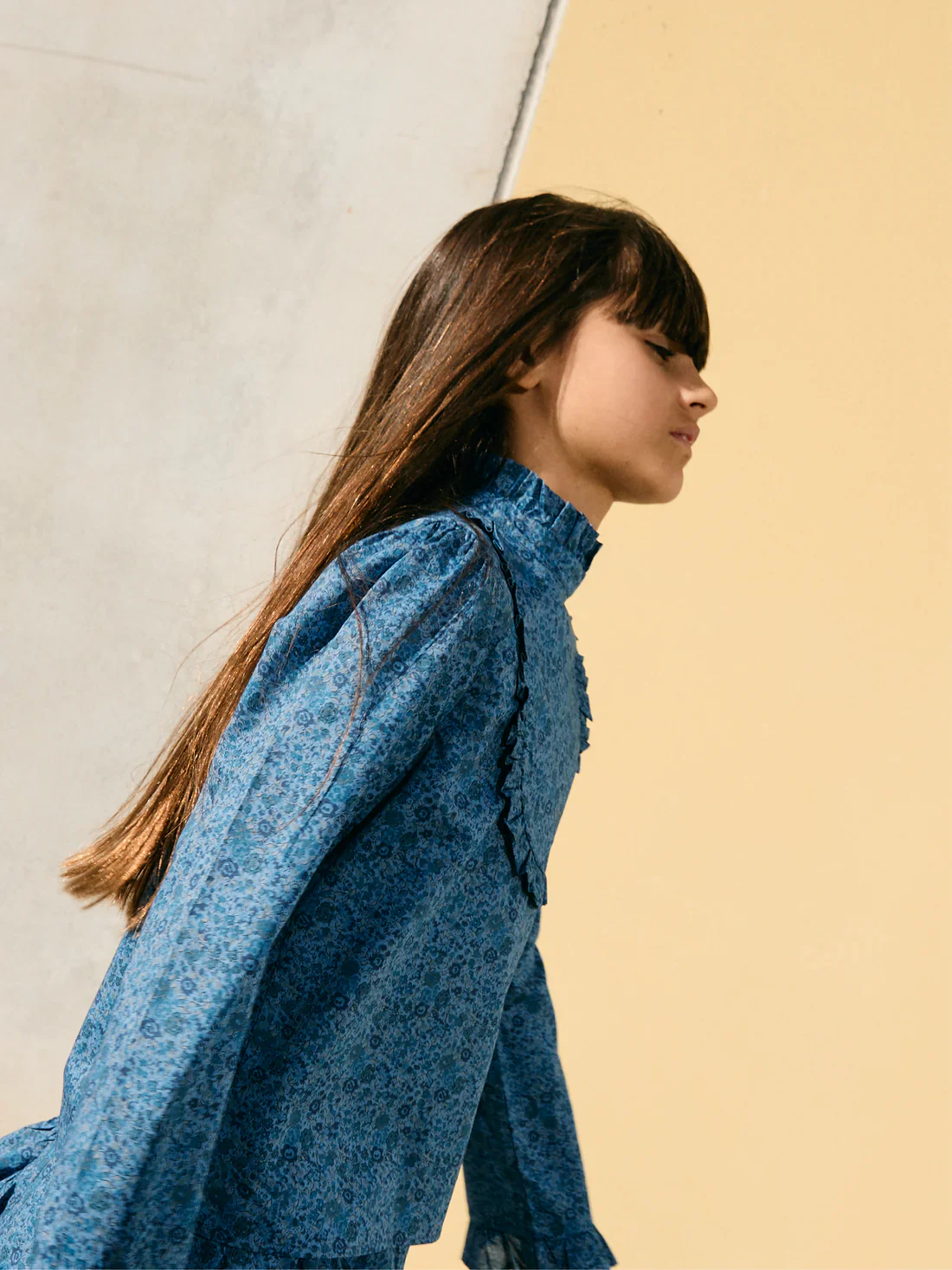 TANGERINE BLUE FLORAL RUFFLE TRIM BLOUSE [FINAL SALE] - Image 3