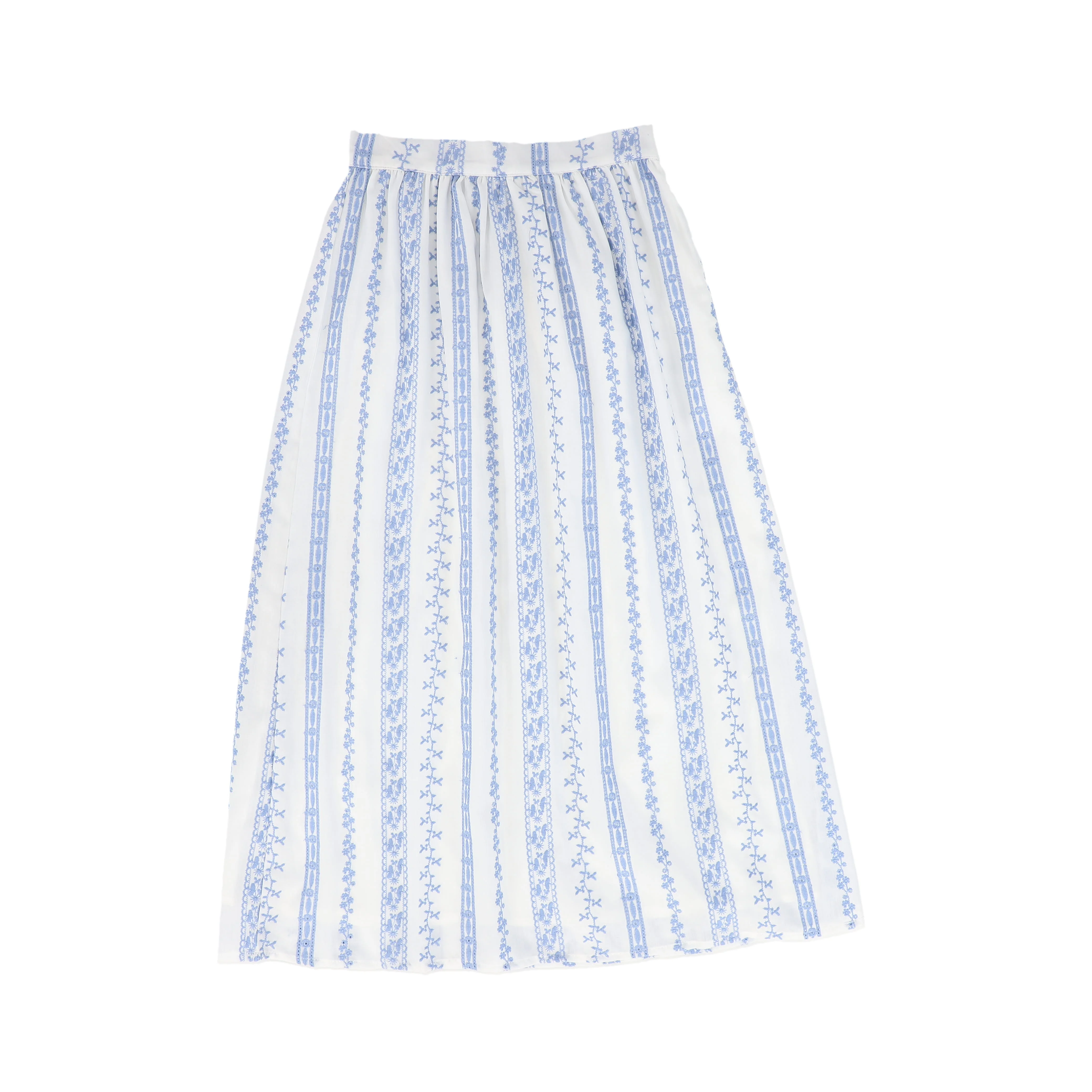 VALENTINA BLUE STRIPED EMBROIDERED EYELET SKIRT [FINAL SALE] - Image 2