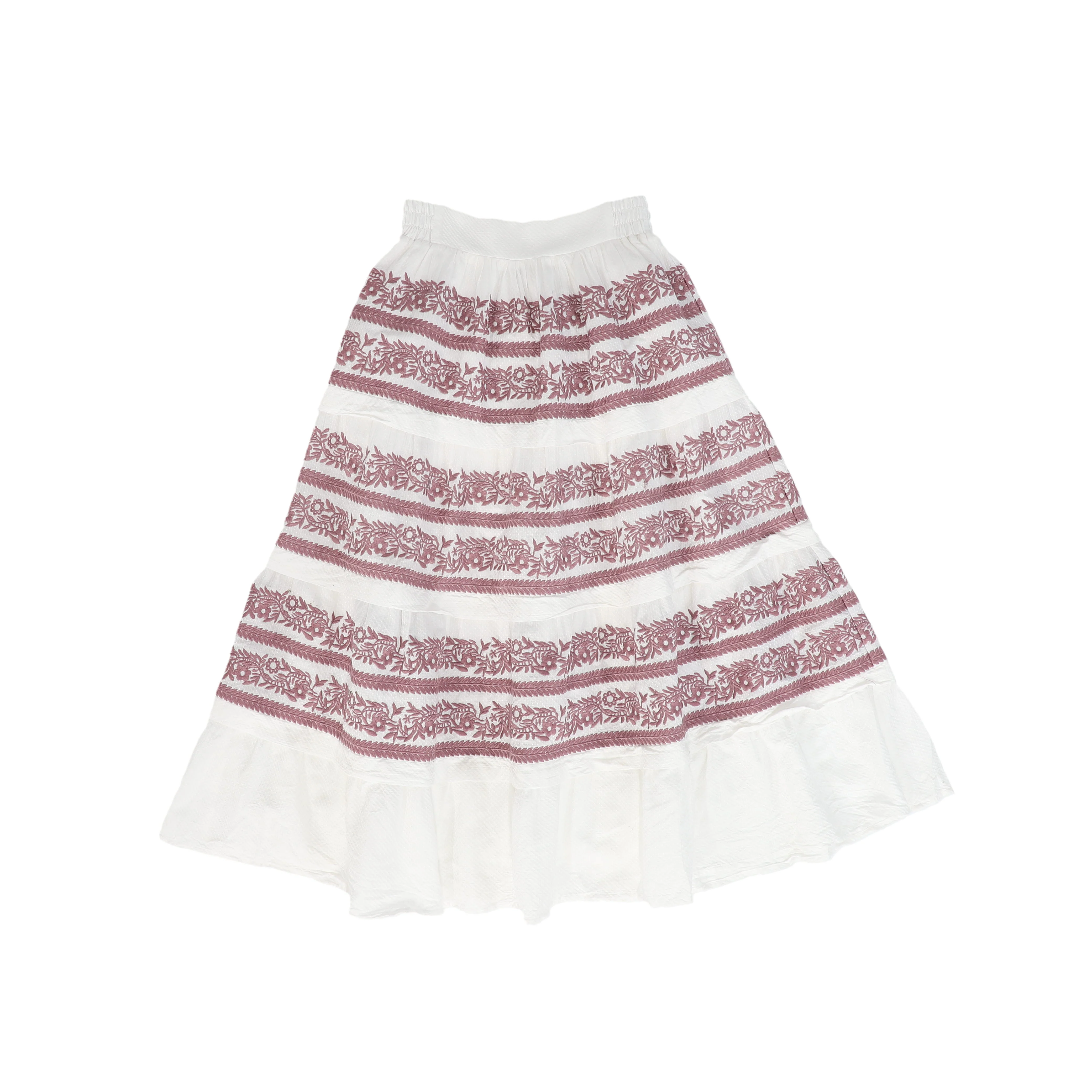 VALENTINA IVORY/MAUVE TEXTURED EMBROIDERED SKIRT [FINAL SALE] - Image 2