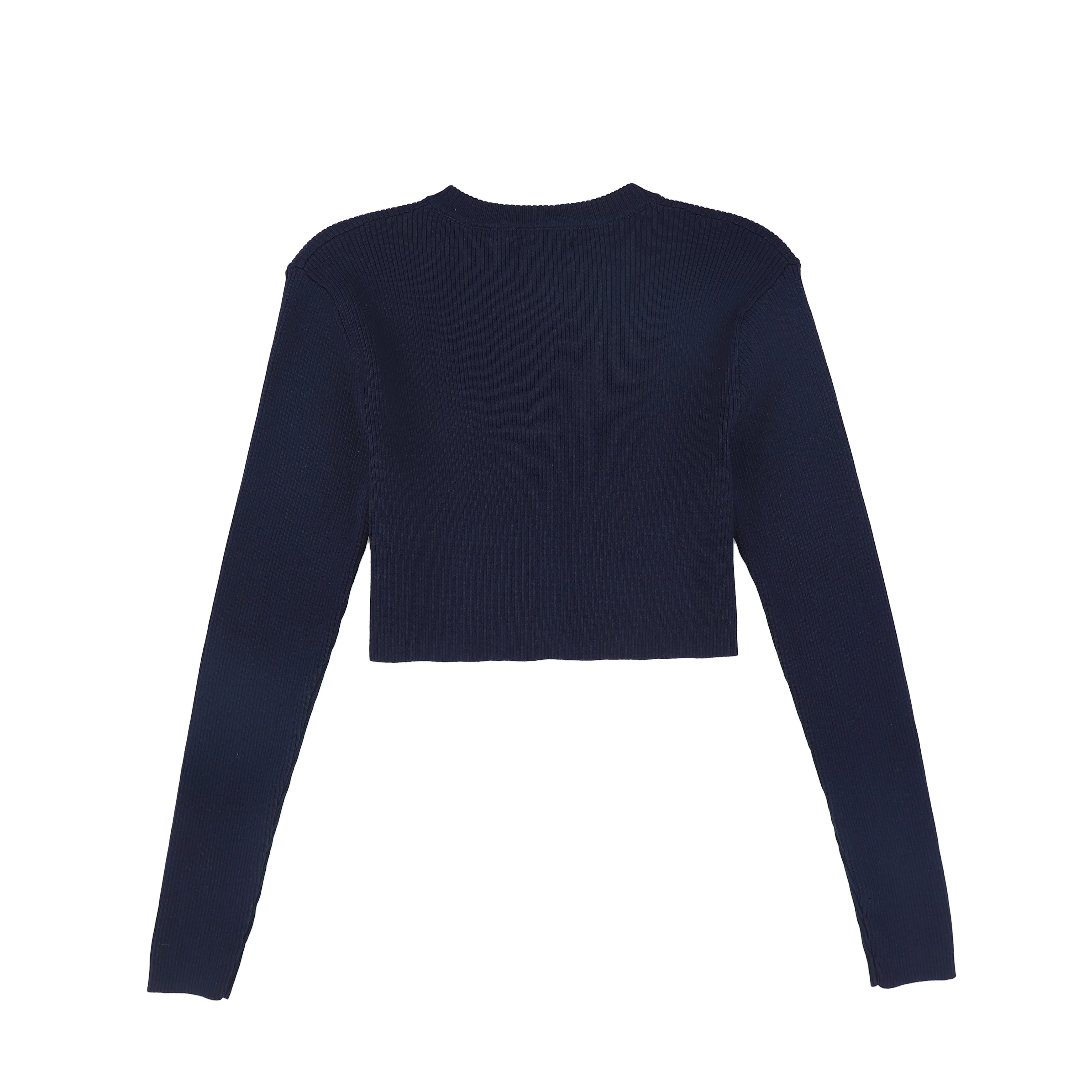 VALENTINA NAVY RIBBED KNIT EMBROIDERED CARDIGAN [FINAL SALE] - Image 2