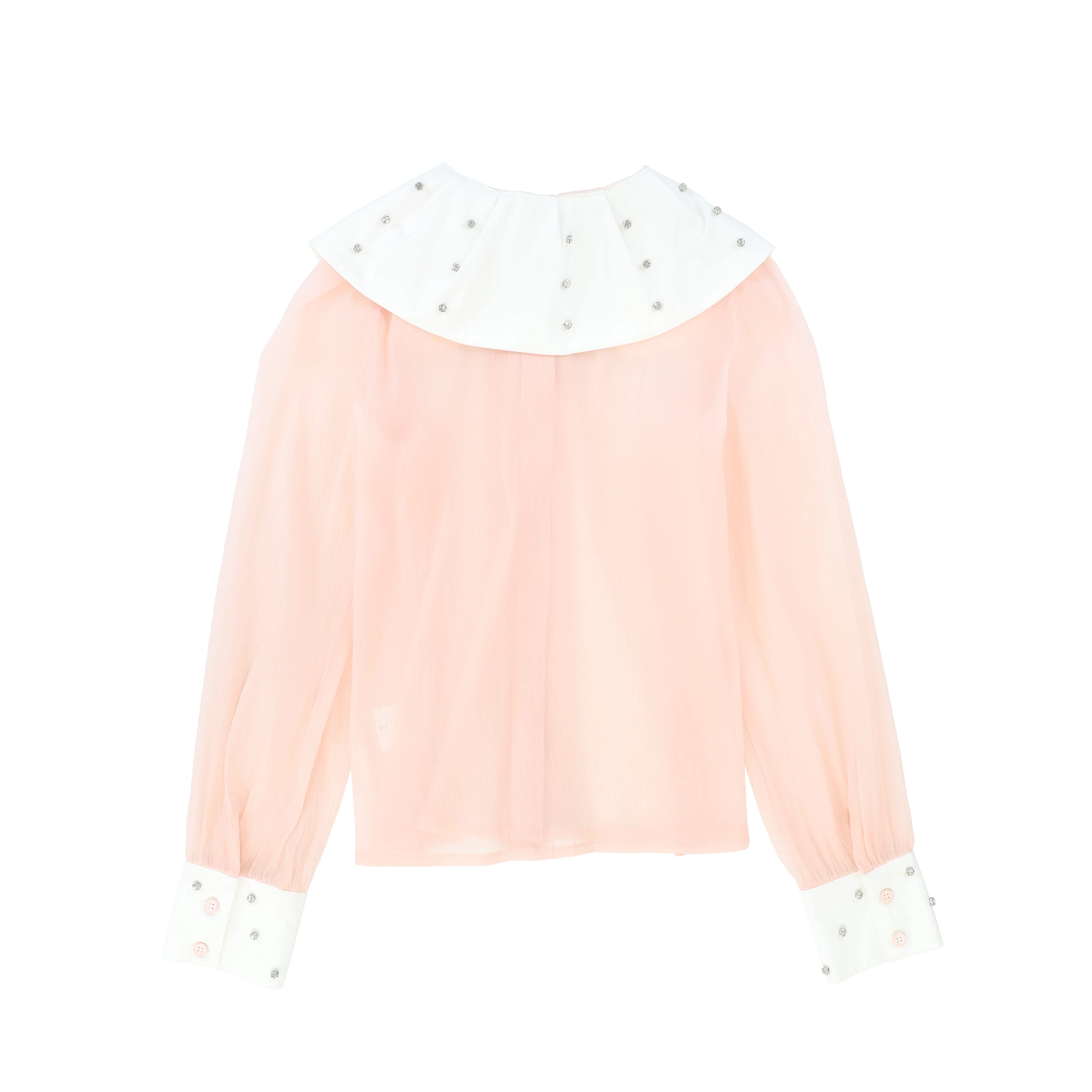 VALENTINA PINK GAUZE RHINESTONE COLLAR BLOUSE [FINAL SALE] - Image 2