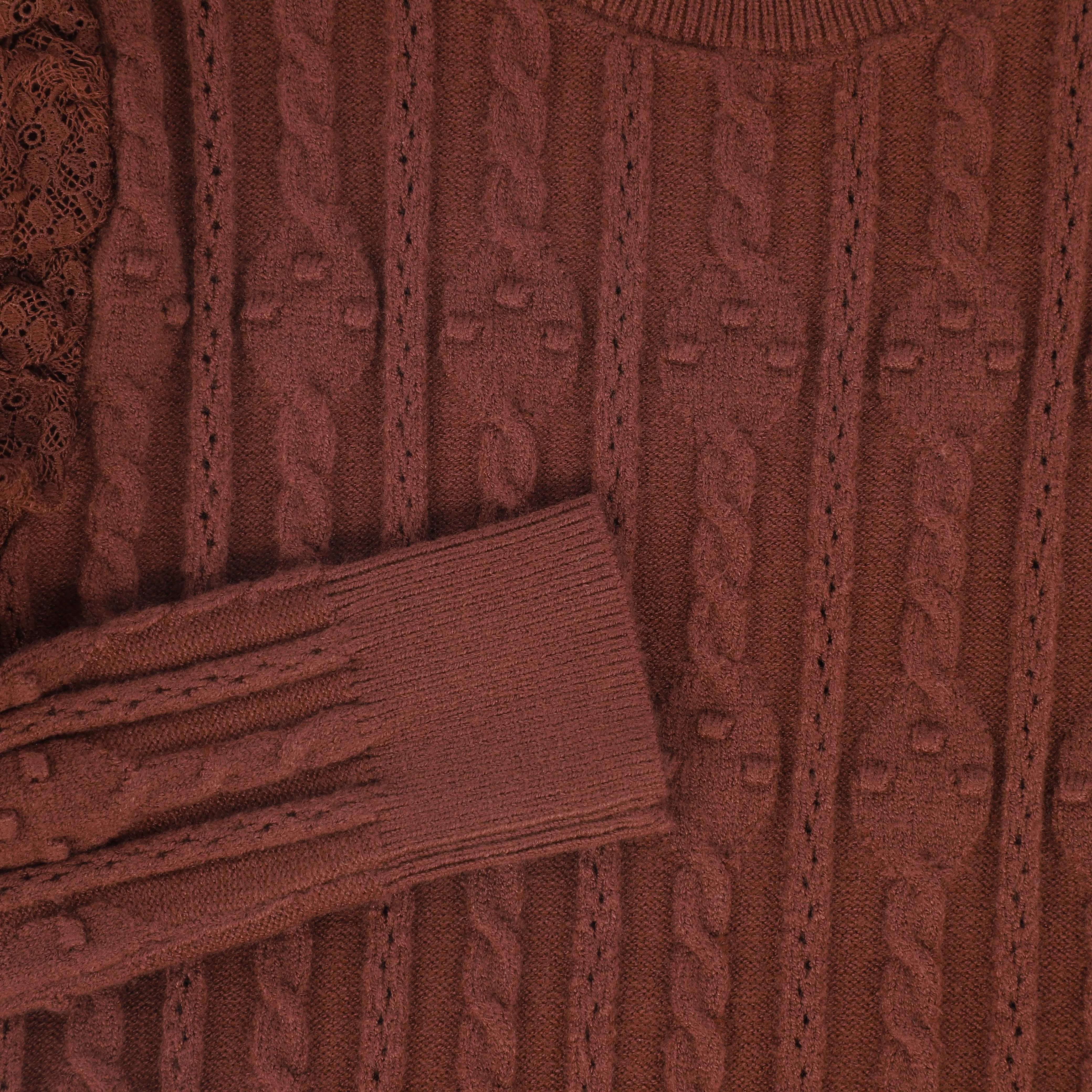 VALENTINA RUST LACE POINTELLE SWEATER [FINAL SALE] - Image 3