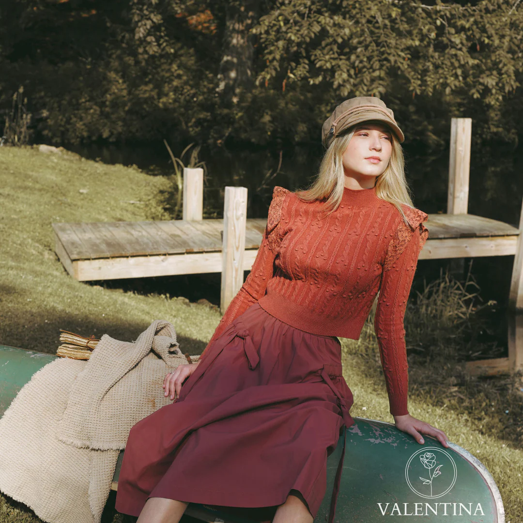 VALENTINA RUST LACE POINTELLE SWEATER [FINAL SALE] - Image 4