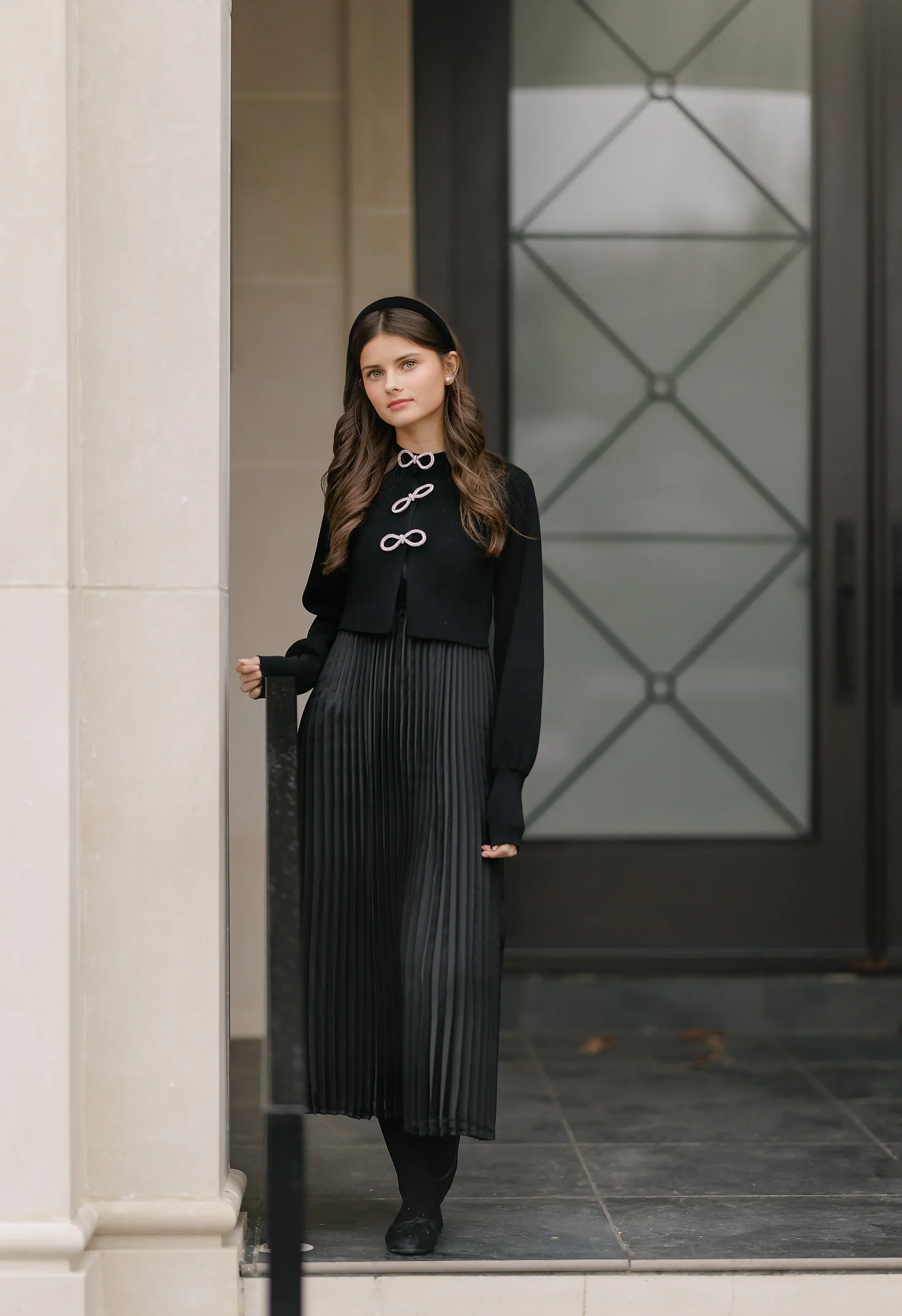 VELVETTE LABEL BLACK SILK PLEATED MIDI JUMPER [FINAL SALE] - Image 2
