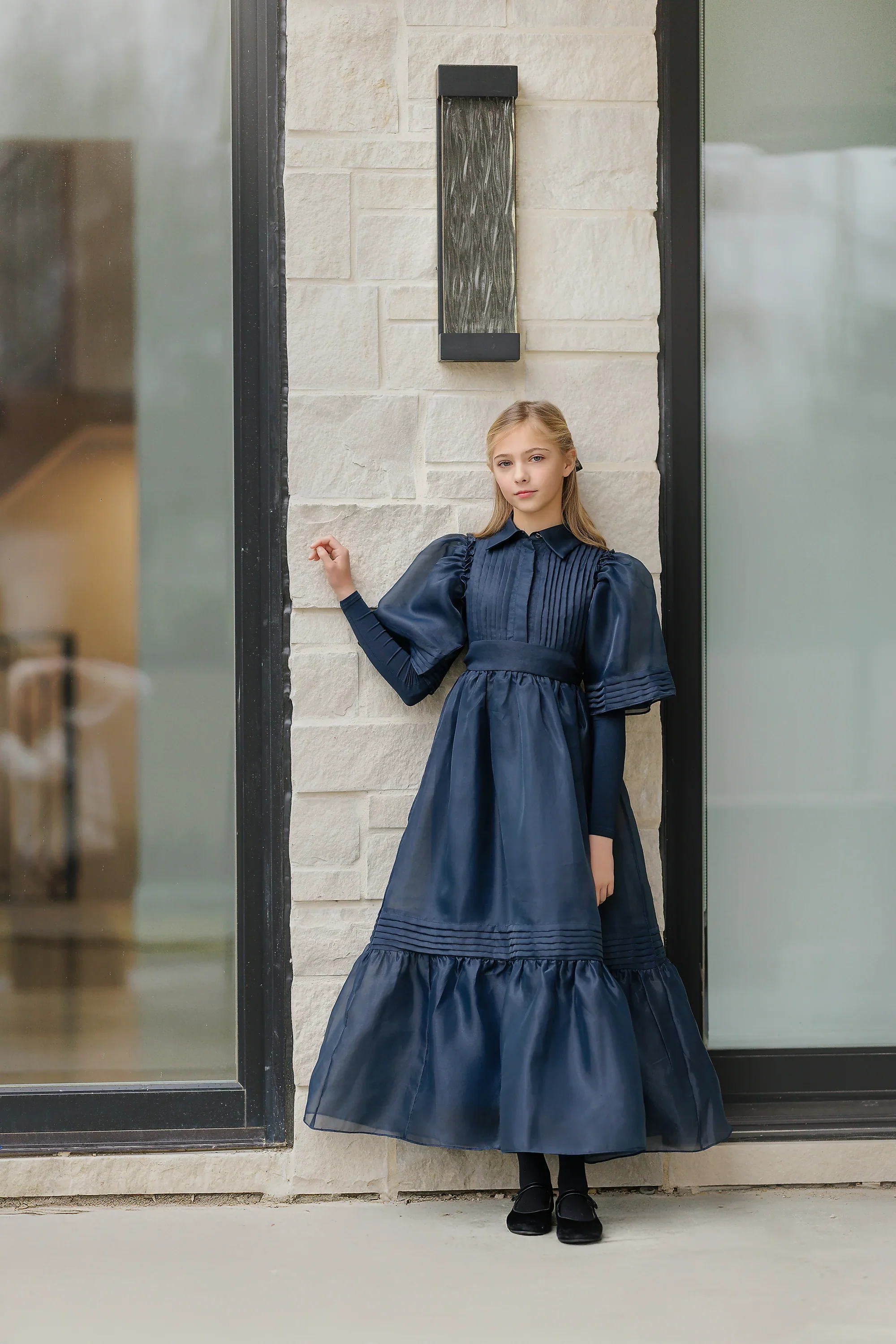 VELVETTE LABEL BLUE ORGANZA PUFF SLEEVE MAXI DRESS - Image 2